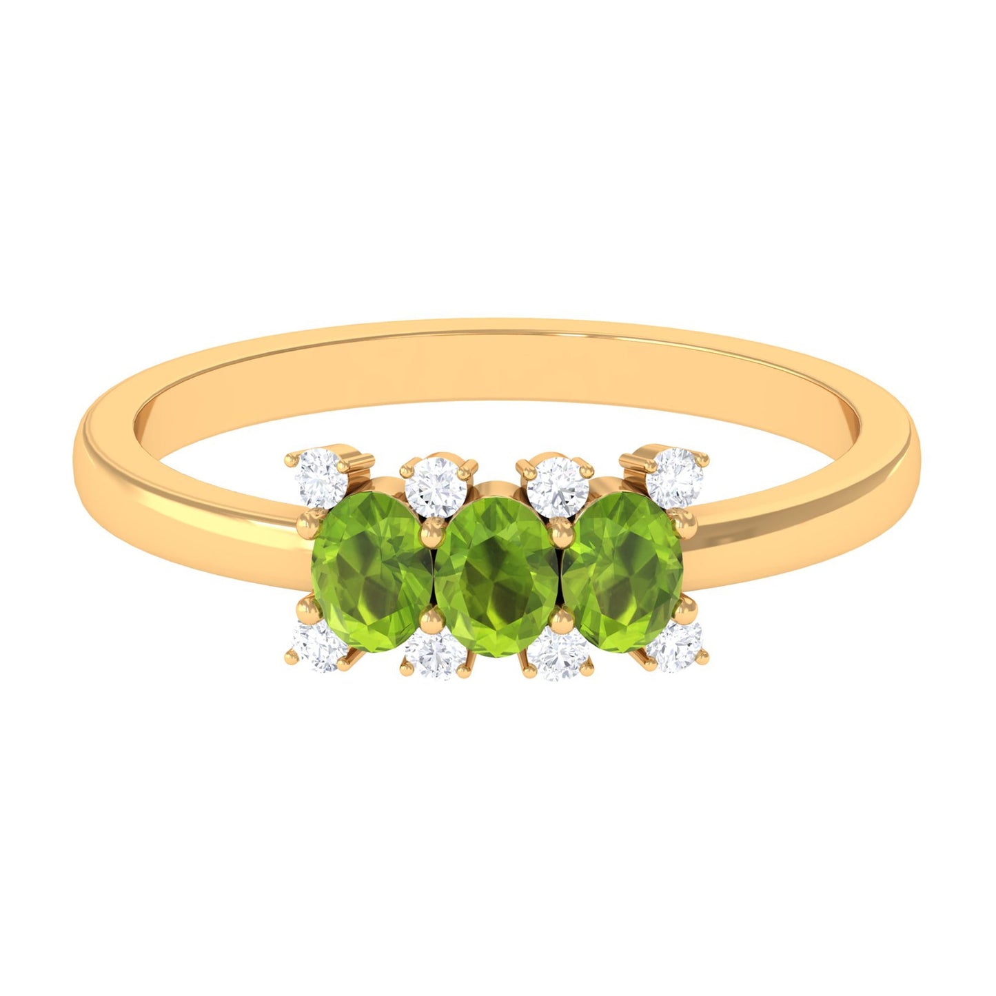 3/4 CT Oval Cut Peridot Three Stone Ring with Diamond Stones