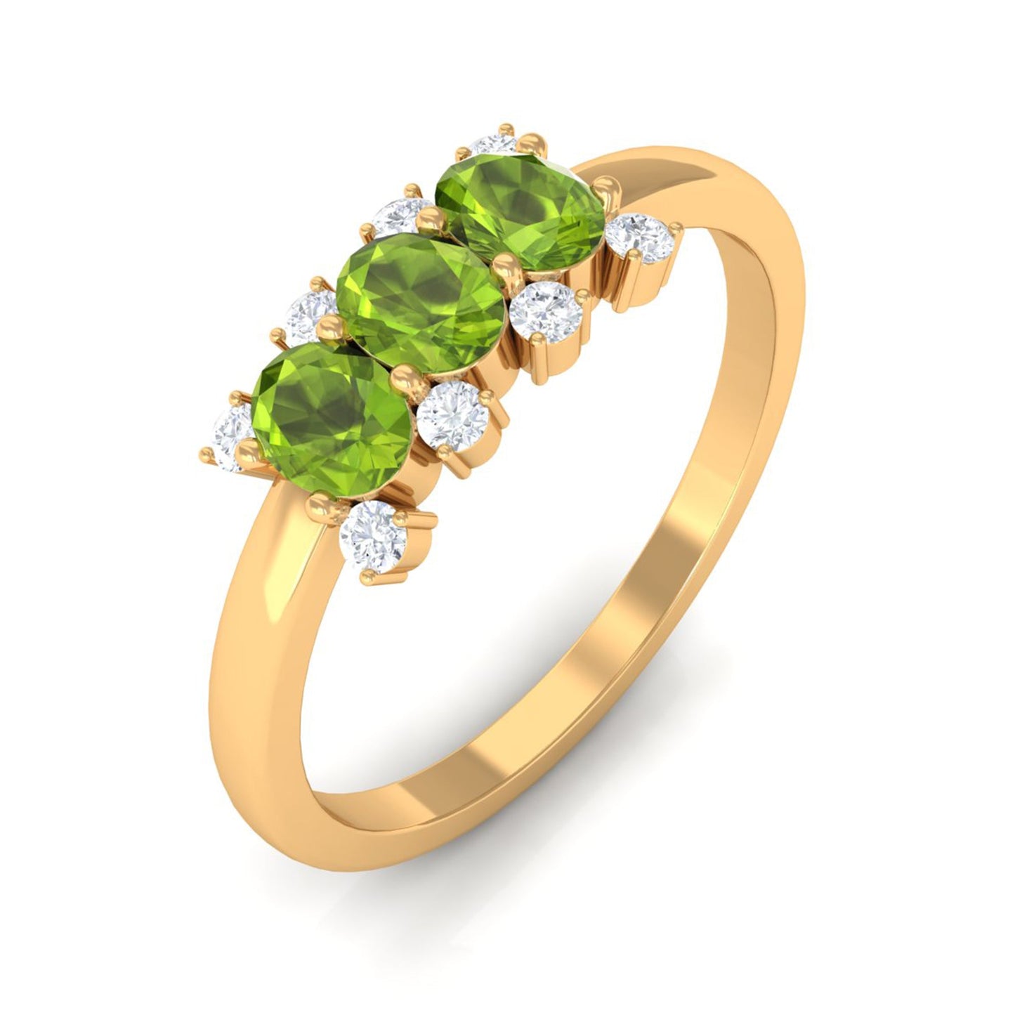 3/4 CT Oval Cut Peridot Three Stone Ring with Diamond Stones