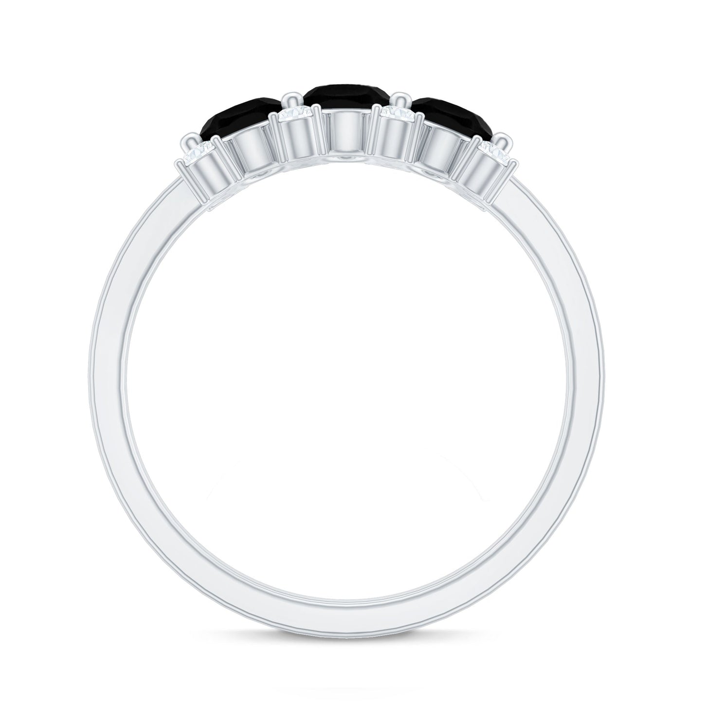 Natural Oval Black Spinel 3 Stone Engagement Ring with Diamond