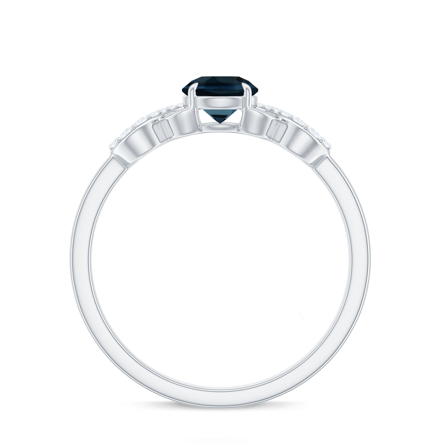 5mm Round London Blue Topaz Engagement Ring with Criss Cross Diamond