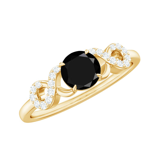 Certified 0.8 Carat Lab Grown Black and White Diamond Engagement Ring with Infinity Knot