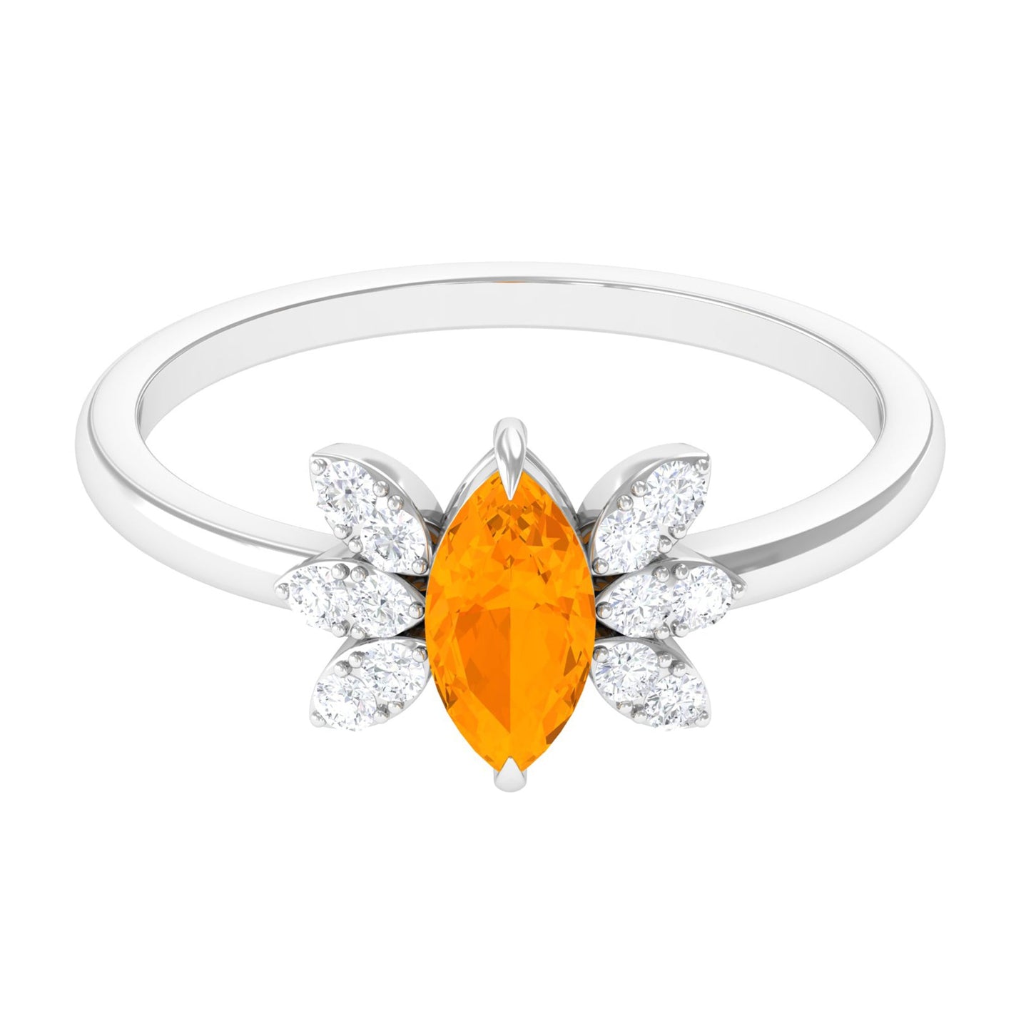 3/4 Ct Marquise Fire Opal and Diamond Engagement Ring