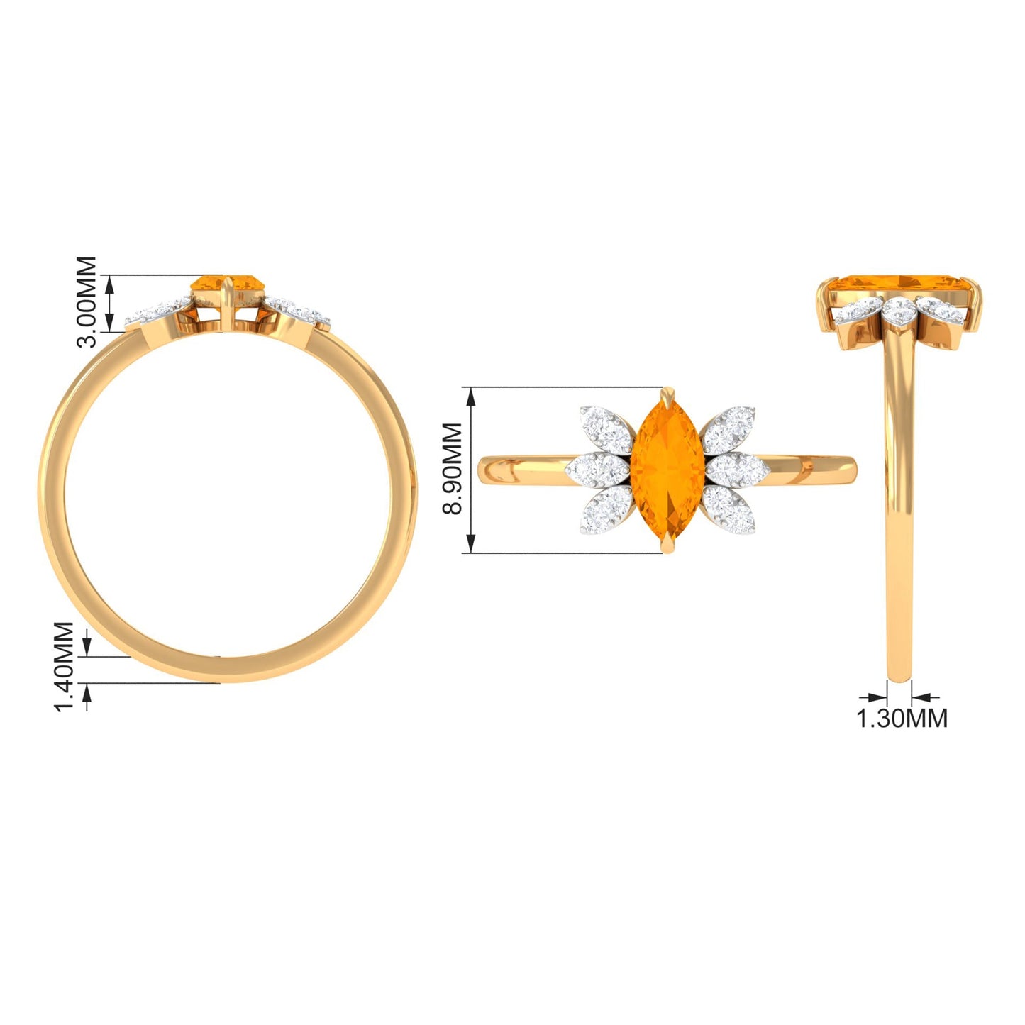 3/4 Ct Marquise Fire Opal and Diamond Engagement Ring