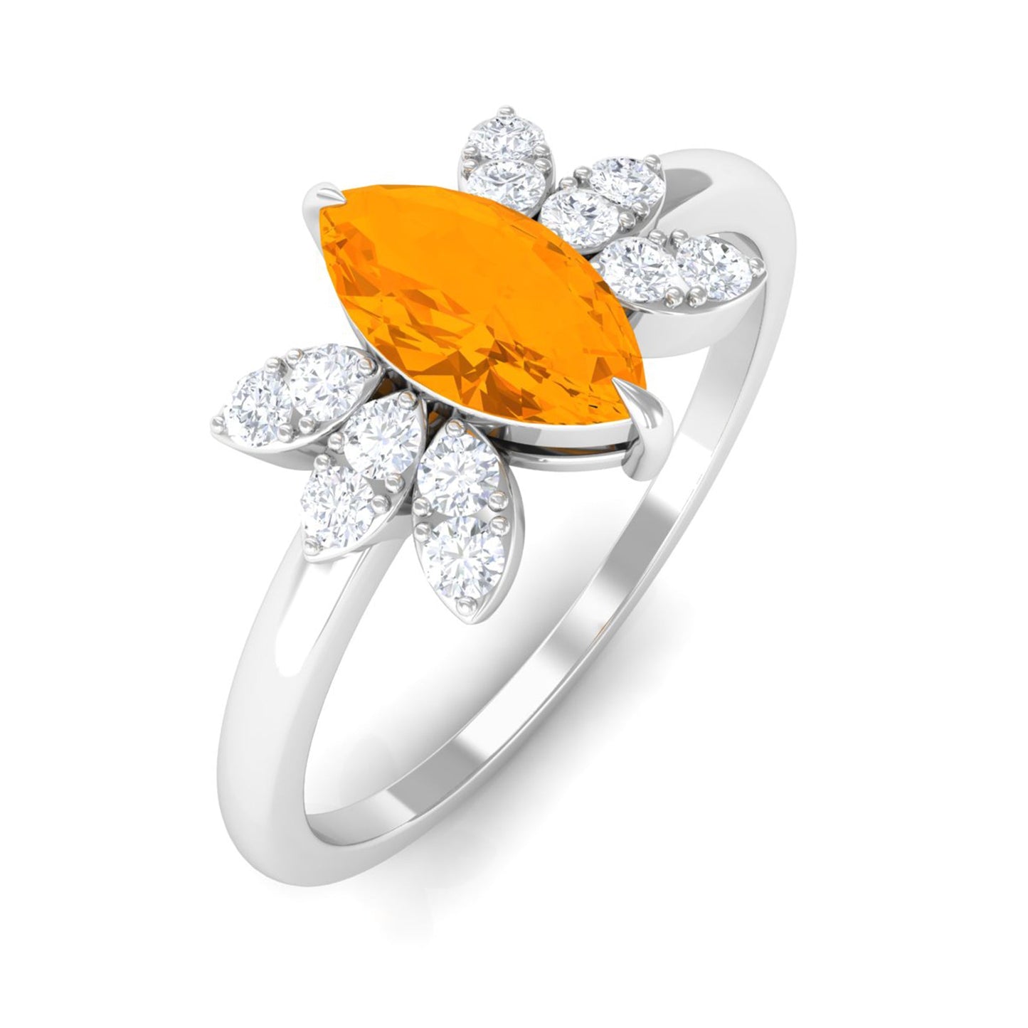 3/4 Ct Marquise Fire Opal and Diamond Engagement Ring