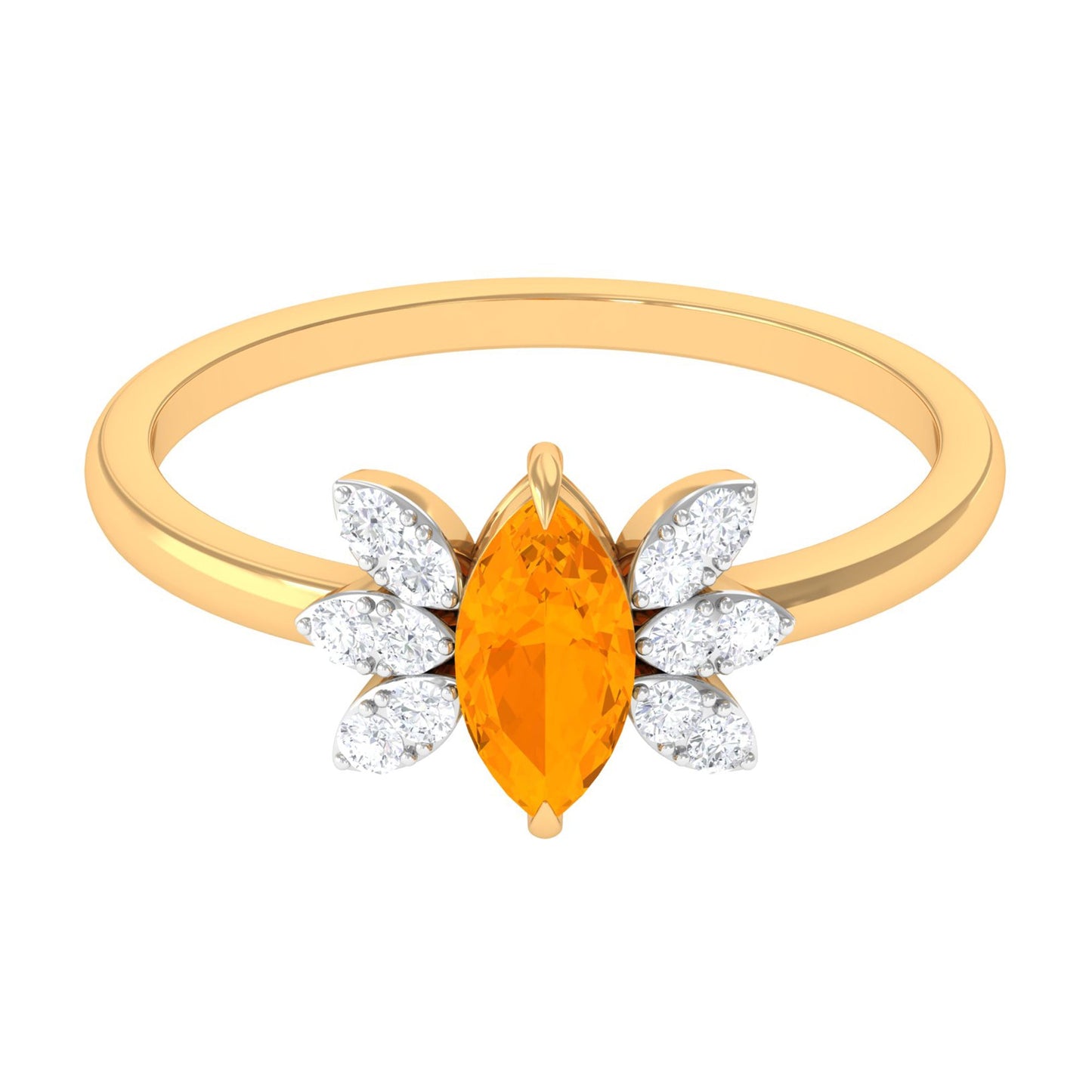 3/4 Ct Marquise Fire Opal and Diamond Engagement Ring