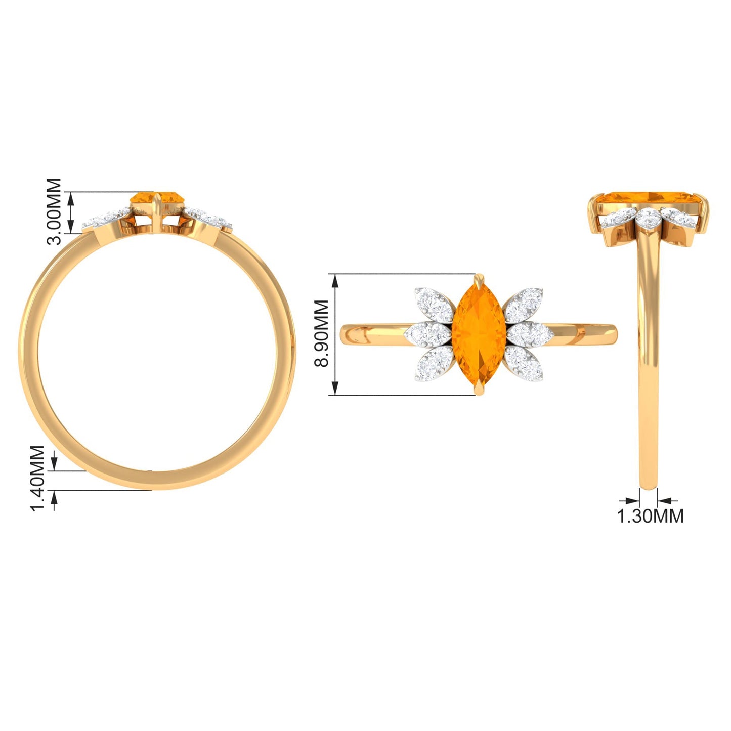 3/4 Ct Marquise Fire Opal and Diamond Engagement Ring