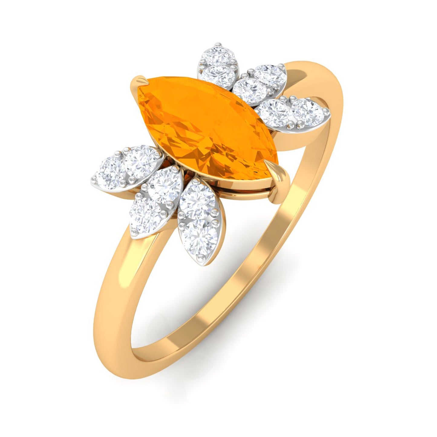 3/4 Ct Marquise Fire Opal and Diamond Engagement Ring