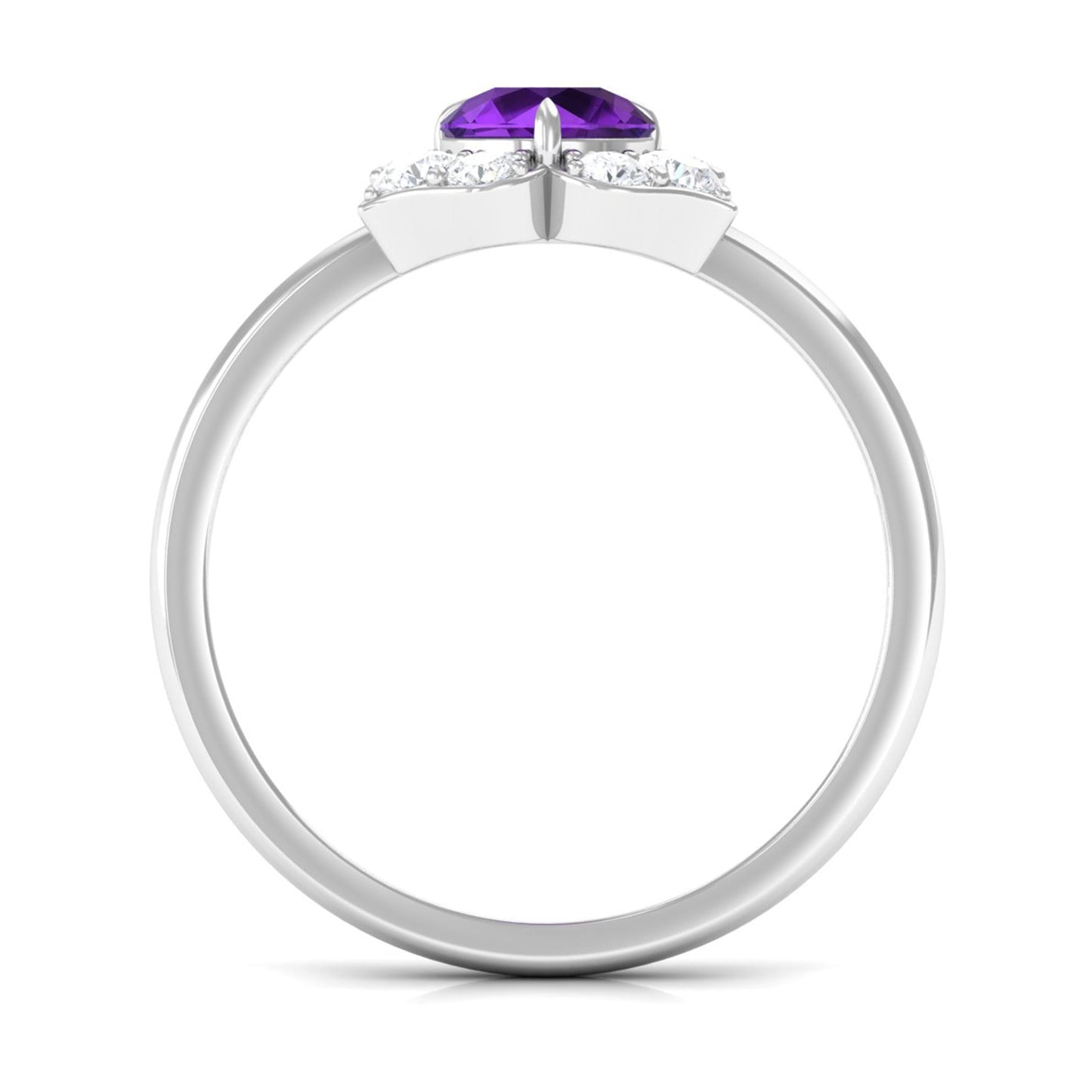 Genuine Amethyst Flower Engagement Ring with Diamond
