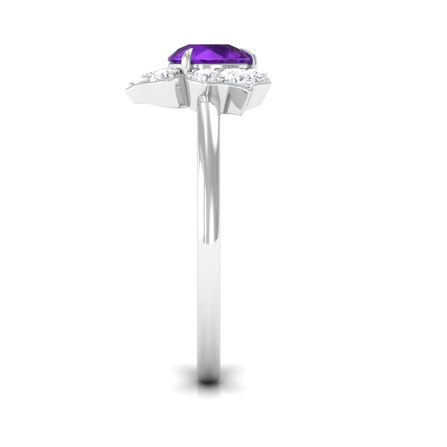 Genuine Amethyst Flower Engagement Ring with Diamond