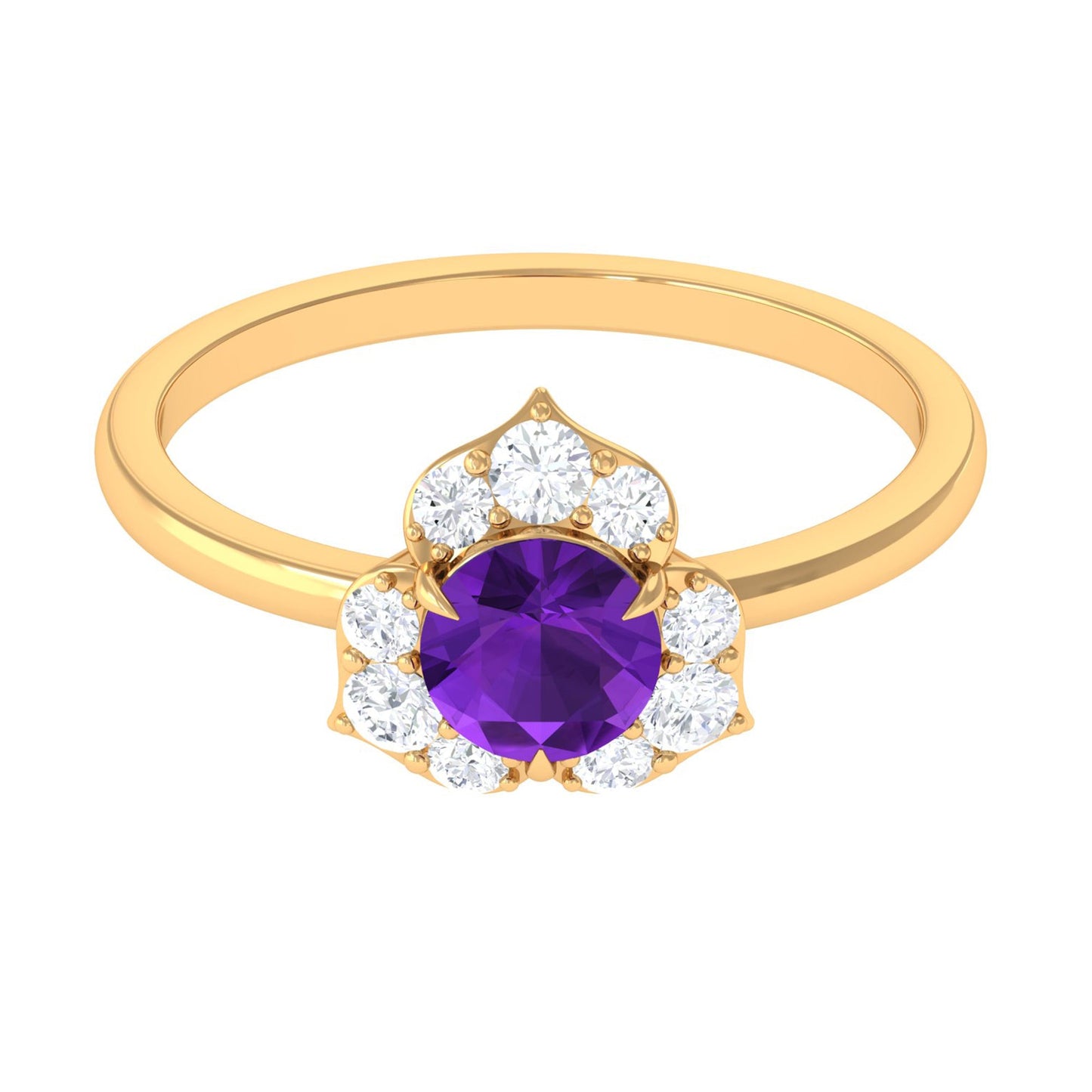 Genuine Amethyst Flower Engagement Ring with Diamond