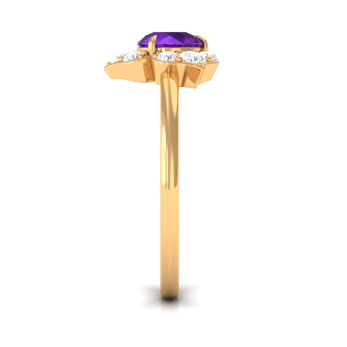 Genuine Amethyst Flower Engagement Ring with Diamond