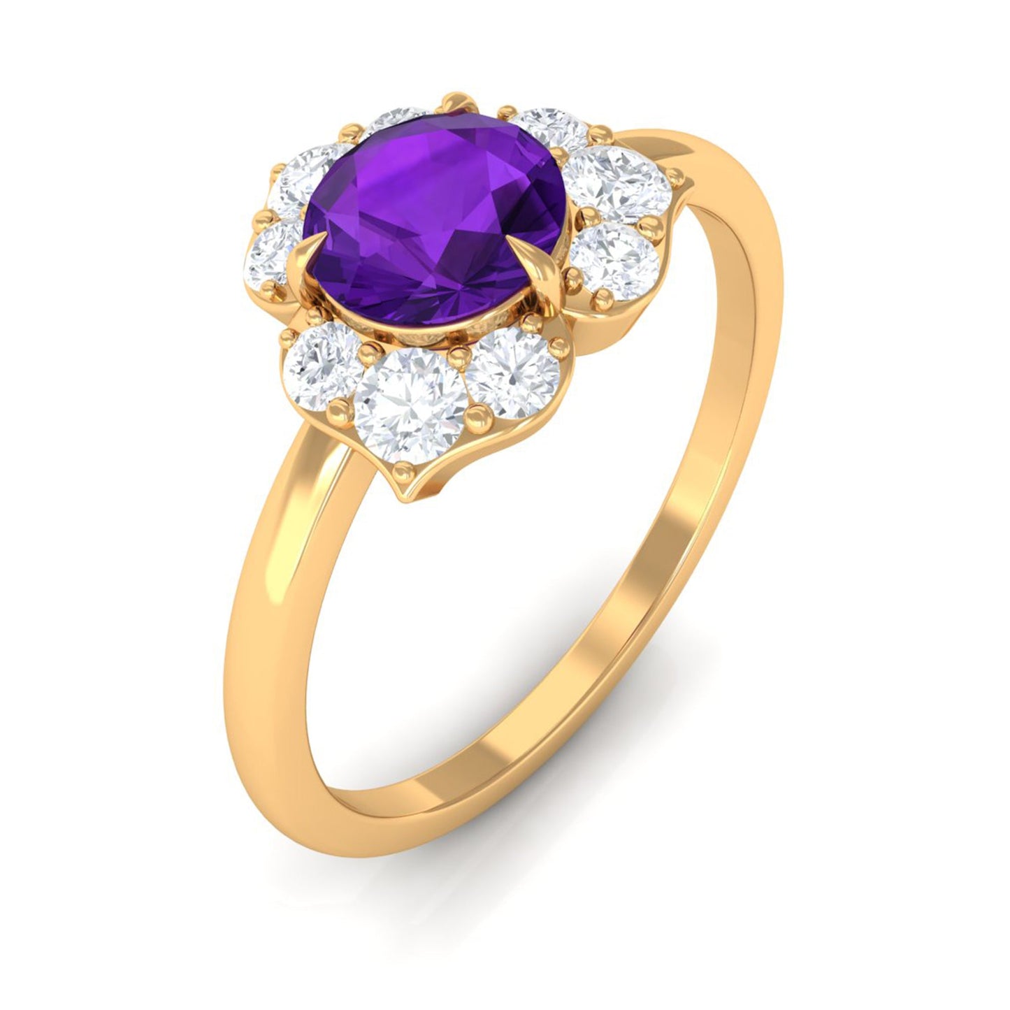 Genuine Amethyst Flower Engagement Ring with Diamond