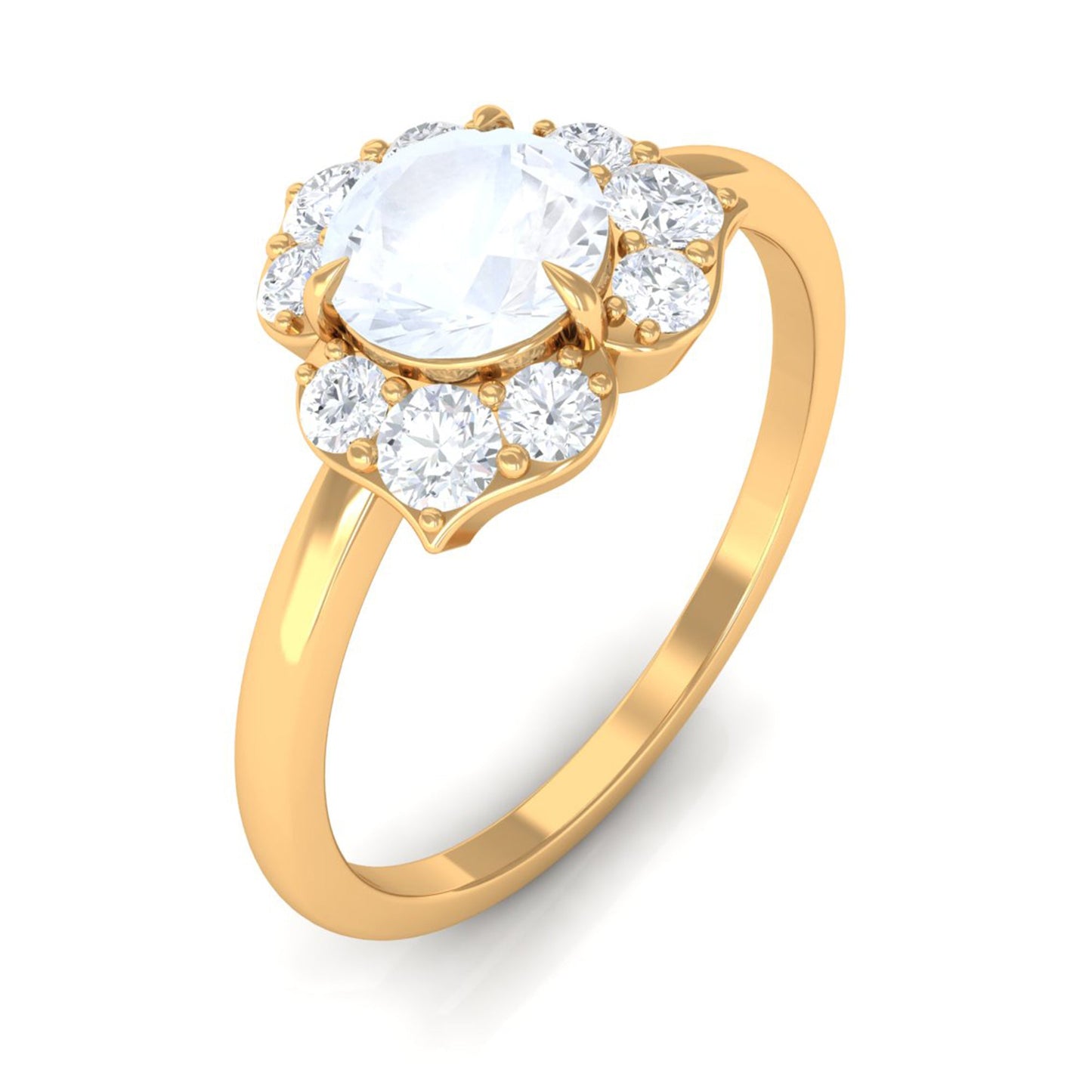 1.25 CT Moonstone and Diamond Floral Engagement Ring