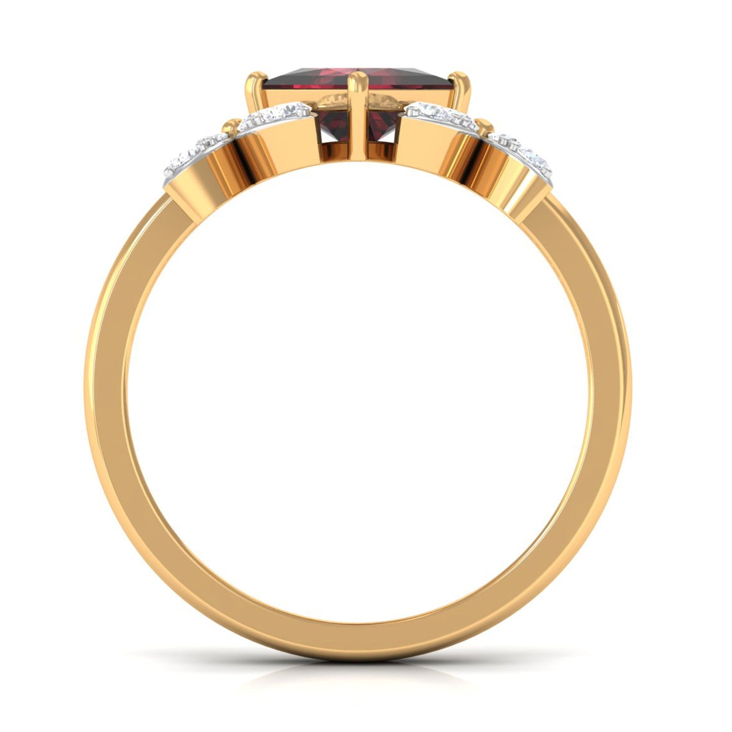 Natural 6mm Garnet Princess Cut Engagement Ring with Diamond Flower