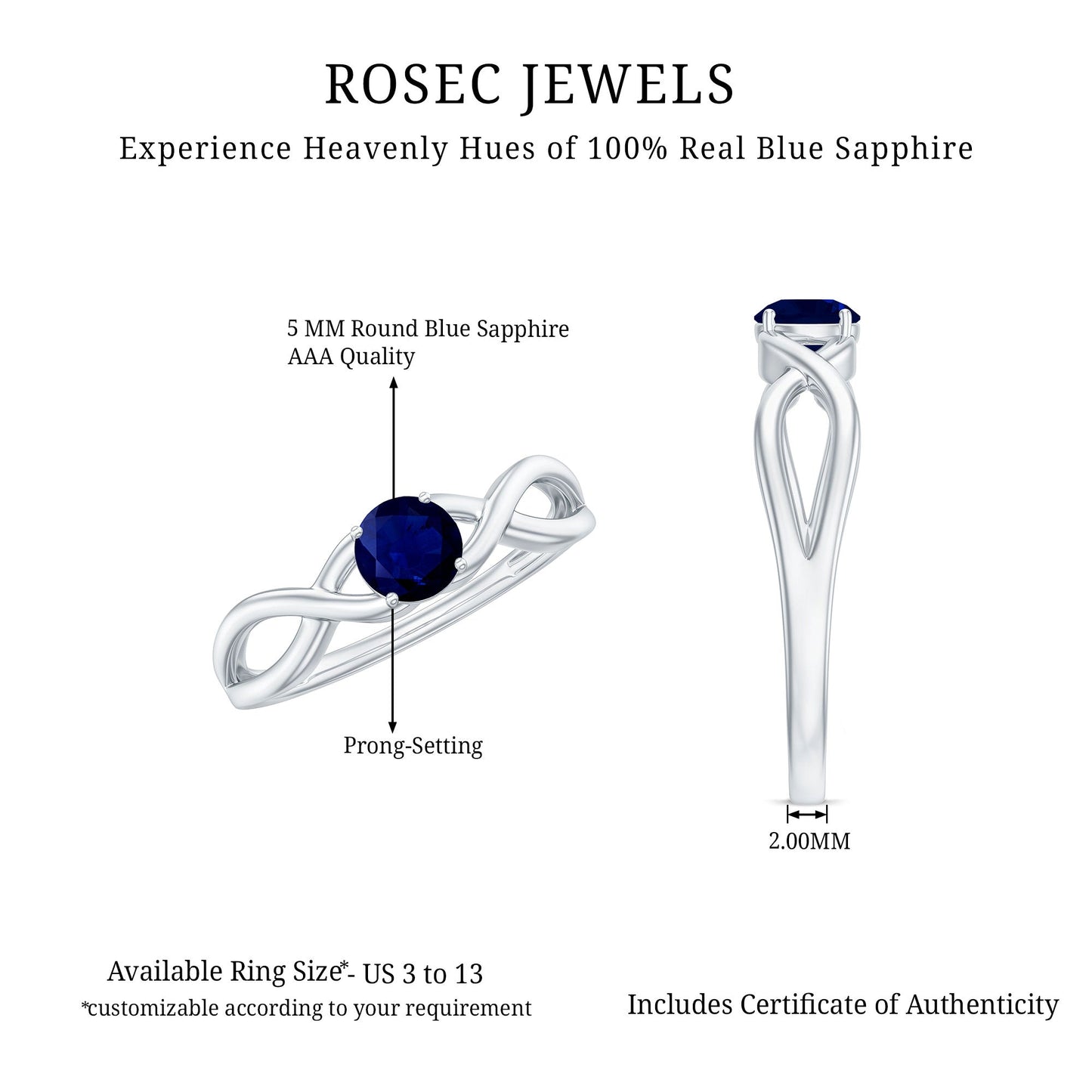 1 CT Simple Blue Sapphire Solitaire Infinity Ring