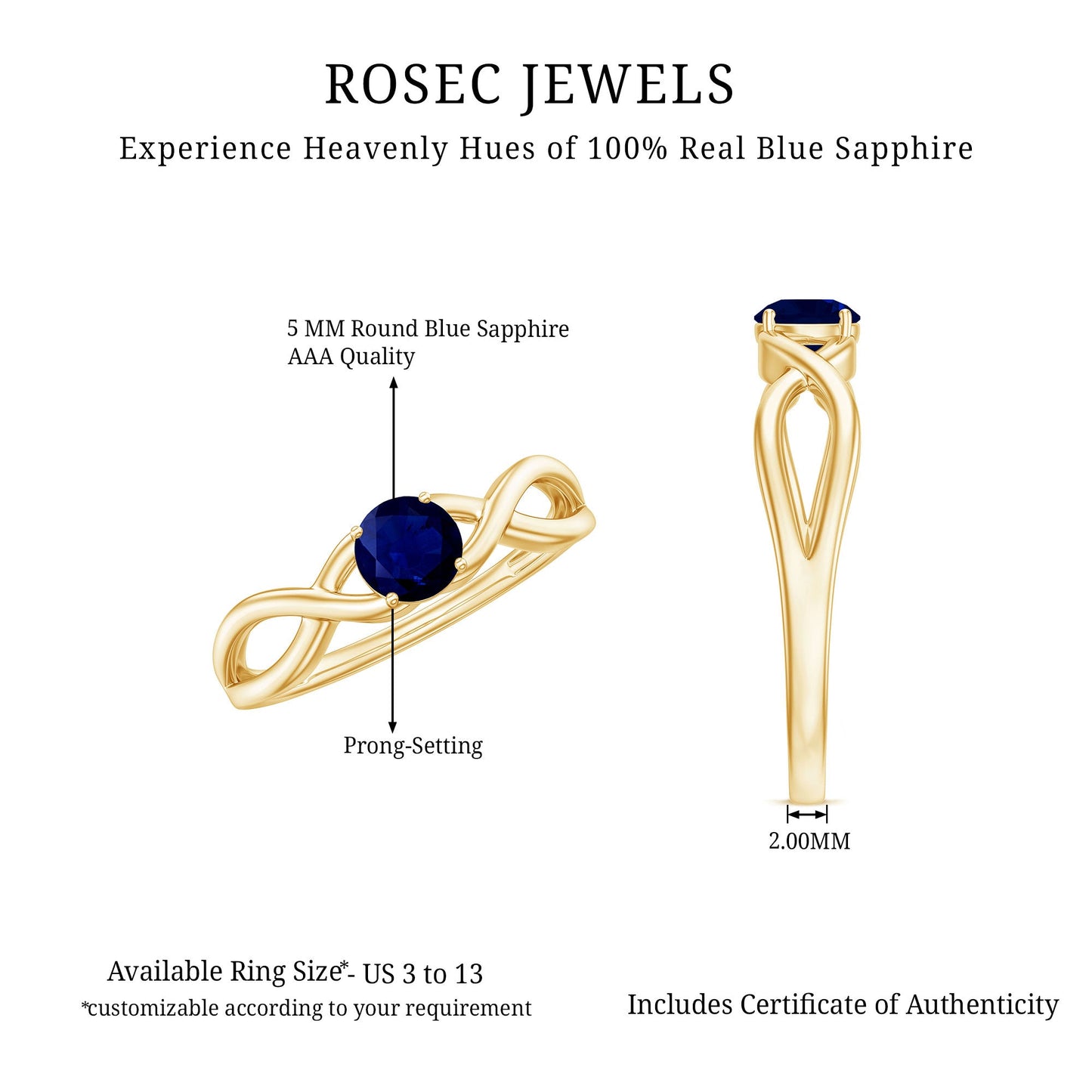 1 CT Simple Blue Sapphire Solitaire Infinity Ring