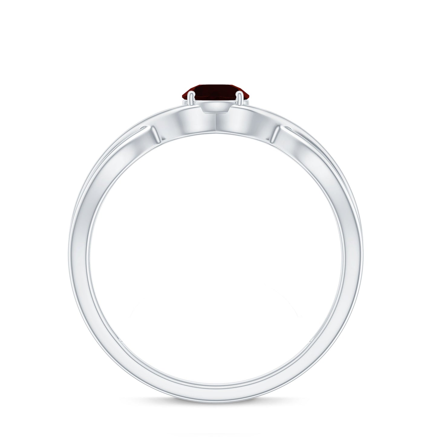 Genuine 8mm Garnet Solitaire Engagement Ring with Crossover Shank