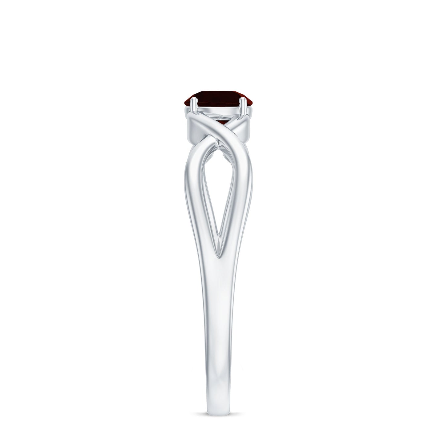 Genuine 8mm Garnet Solitaire Engagement Ring with Crossover Shank