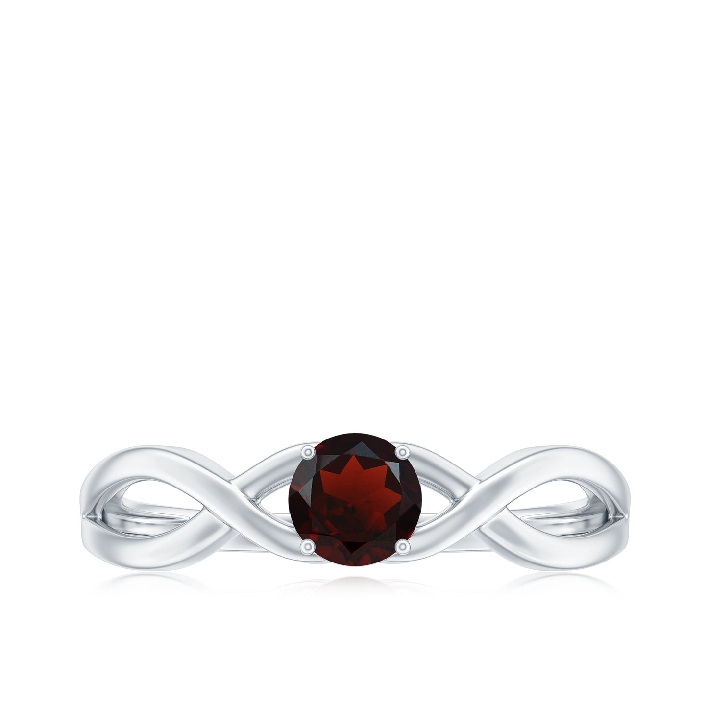 Genuine 8mm Garnet Solitaire Engagement Ring with Crossover Shank