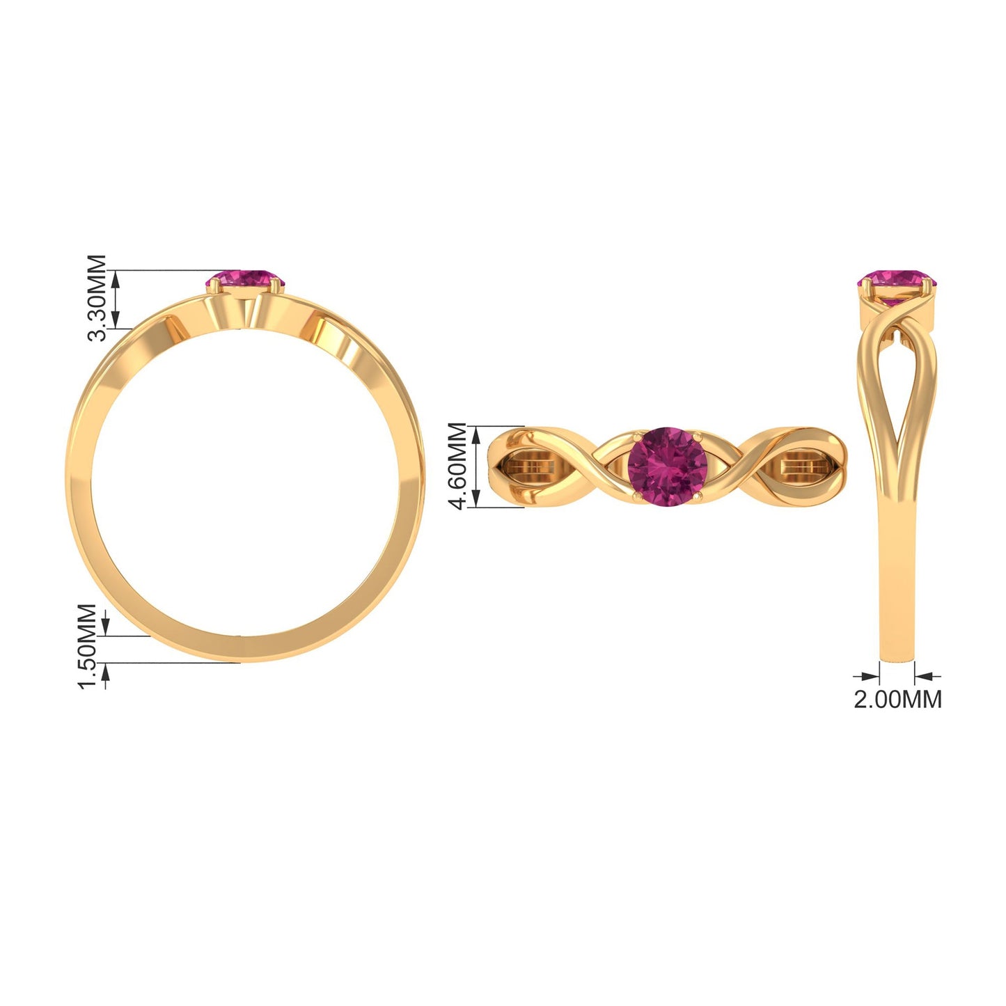 1/4 CT Real Pink Tourmaline Solitaire Ring with Crossover Shank