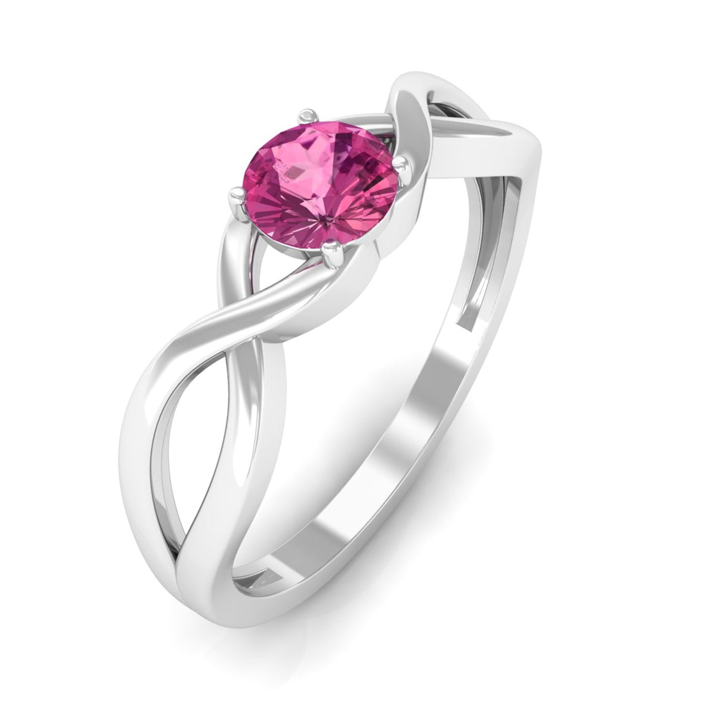 1/4 CT Real Pink Tourmaline Solitaire Ring with Crossover Shank