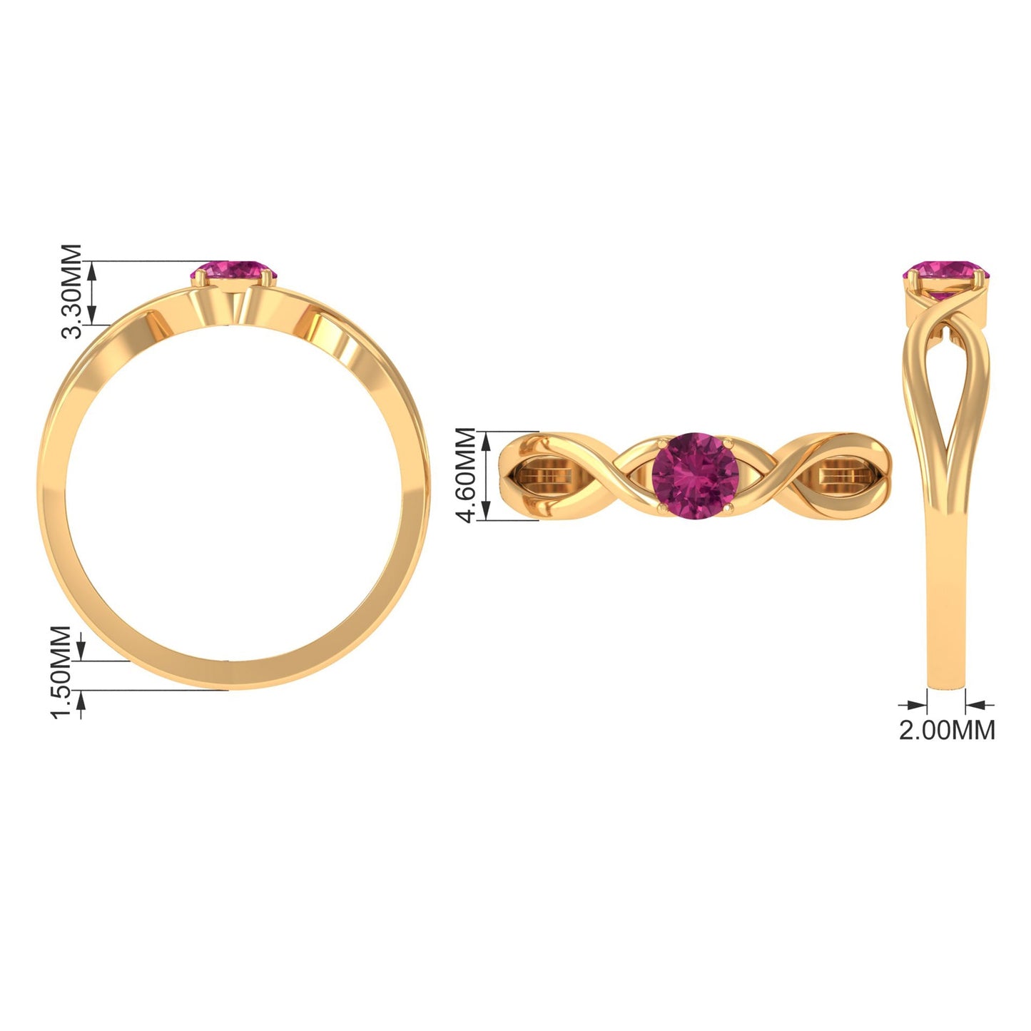1/4 CT Real Pink Tourmaline Solitaire Ring with Crossover Shank