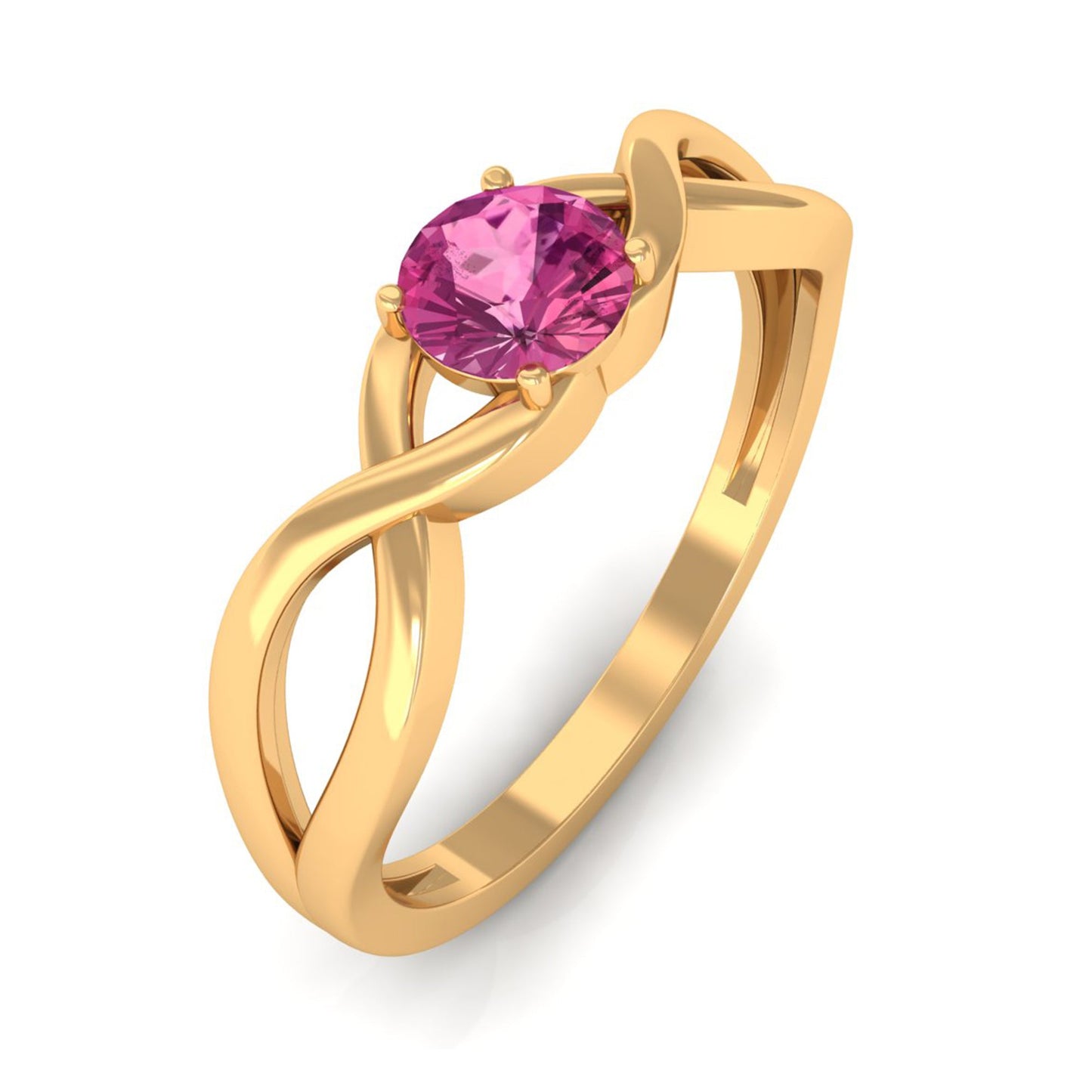 1/4 CT Real Pink Tourmaline Solitaire Ring with Crossover Shank