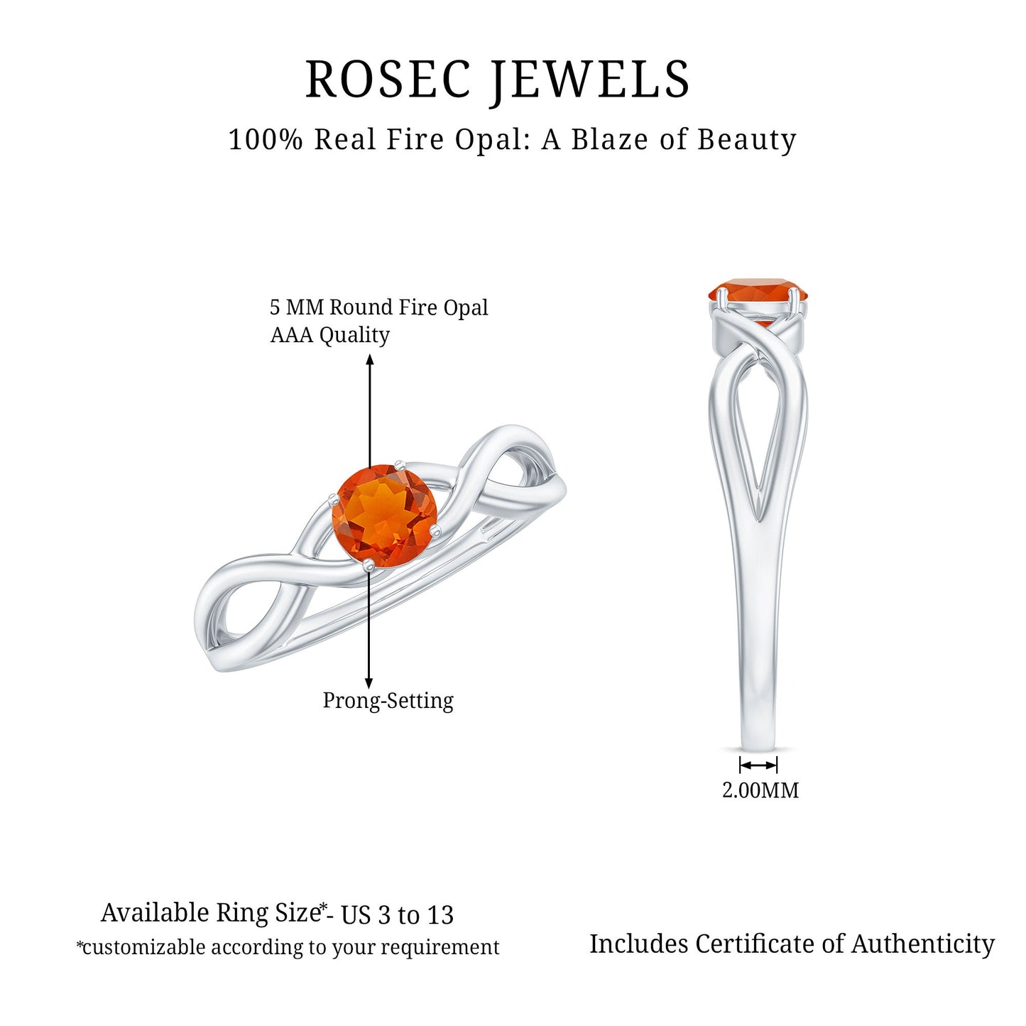 0.25 CT Solitaire Fire Opal Crossover Engagement Ring