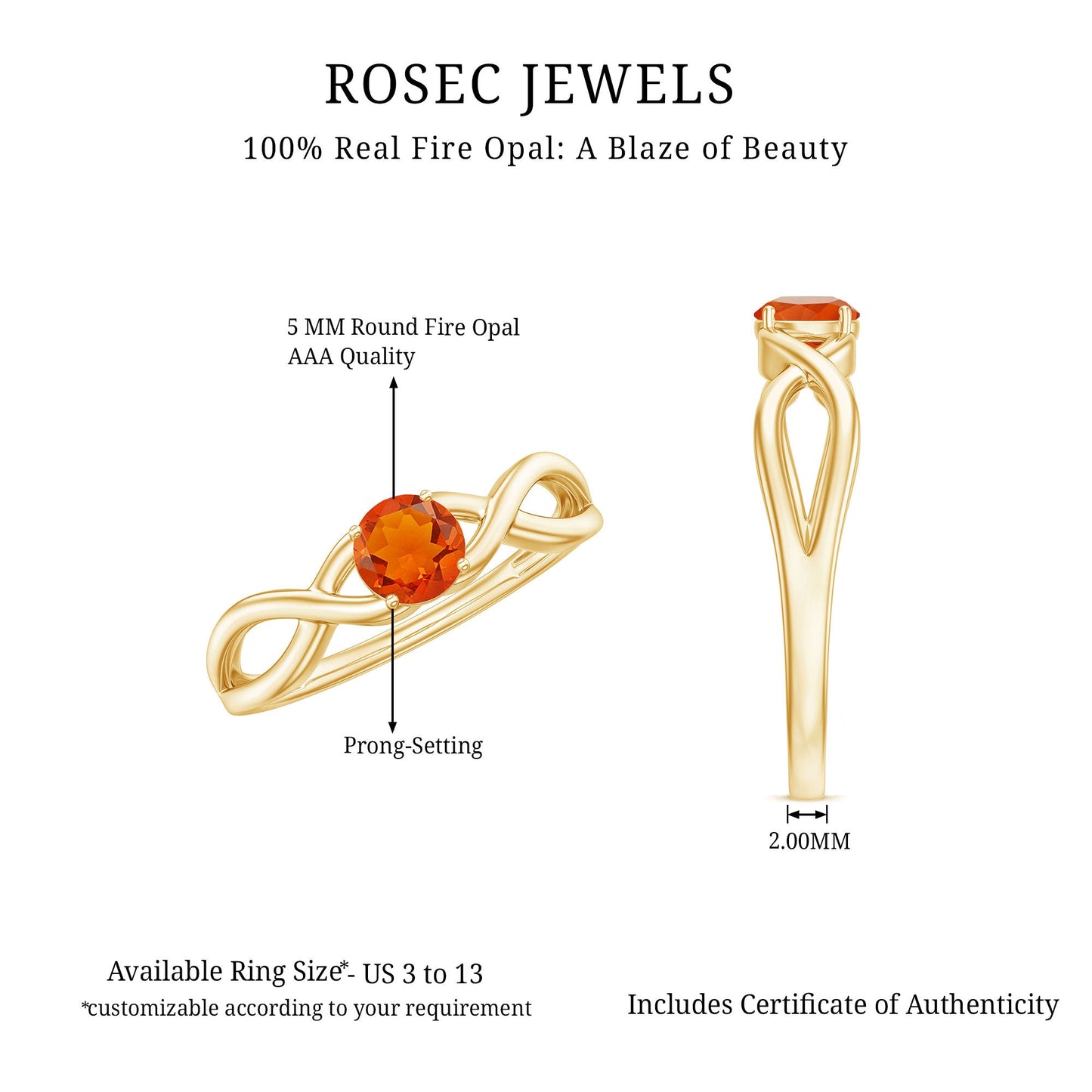 0.25 CT Solitaire Fire Opal Crossover Engagement Ring
