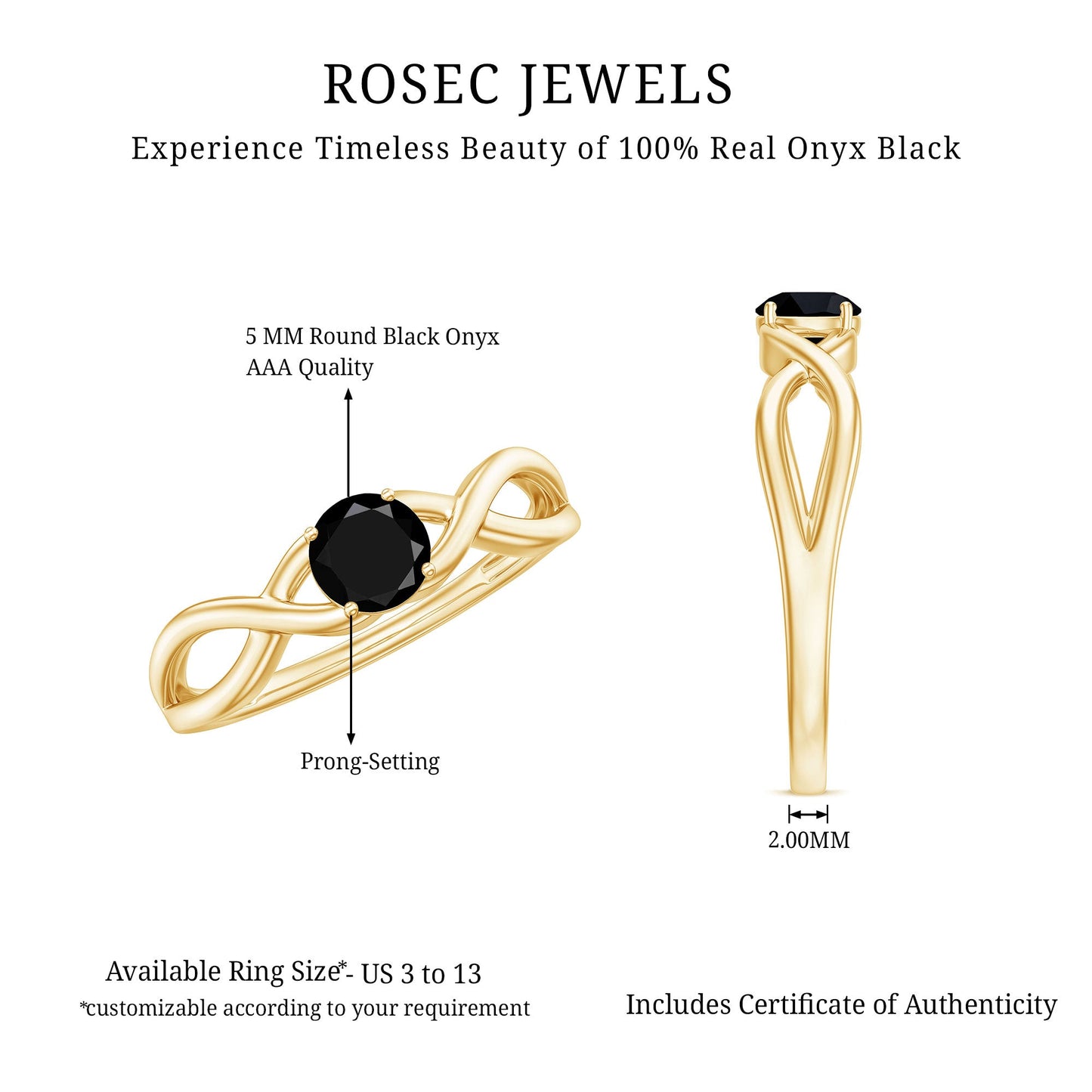 Solitaire Black Onyx Infinity Promise Ring for Women