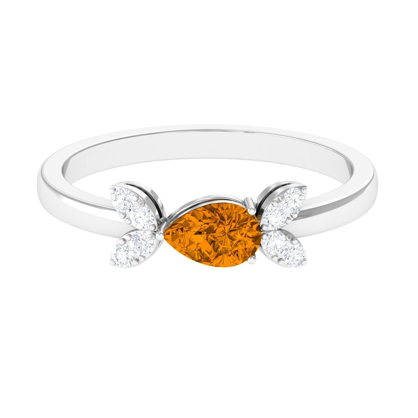 0.75 CT Pear Cut Citrine Promise Ring with Leaf Diamond