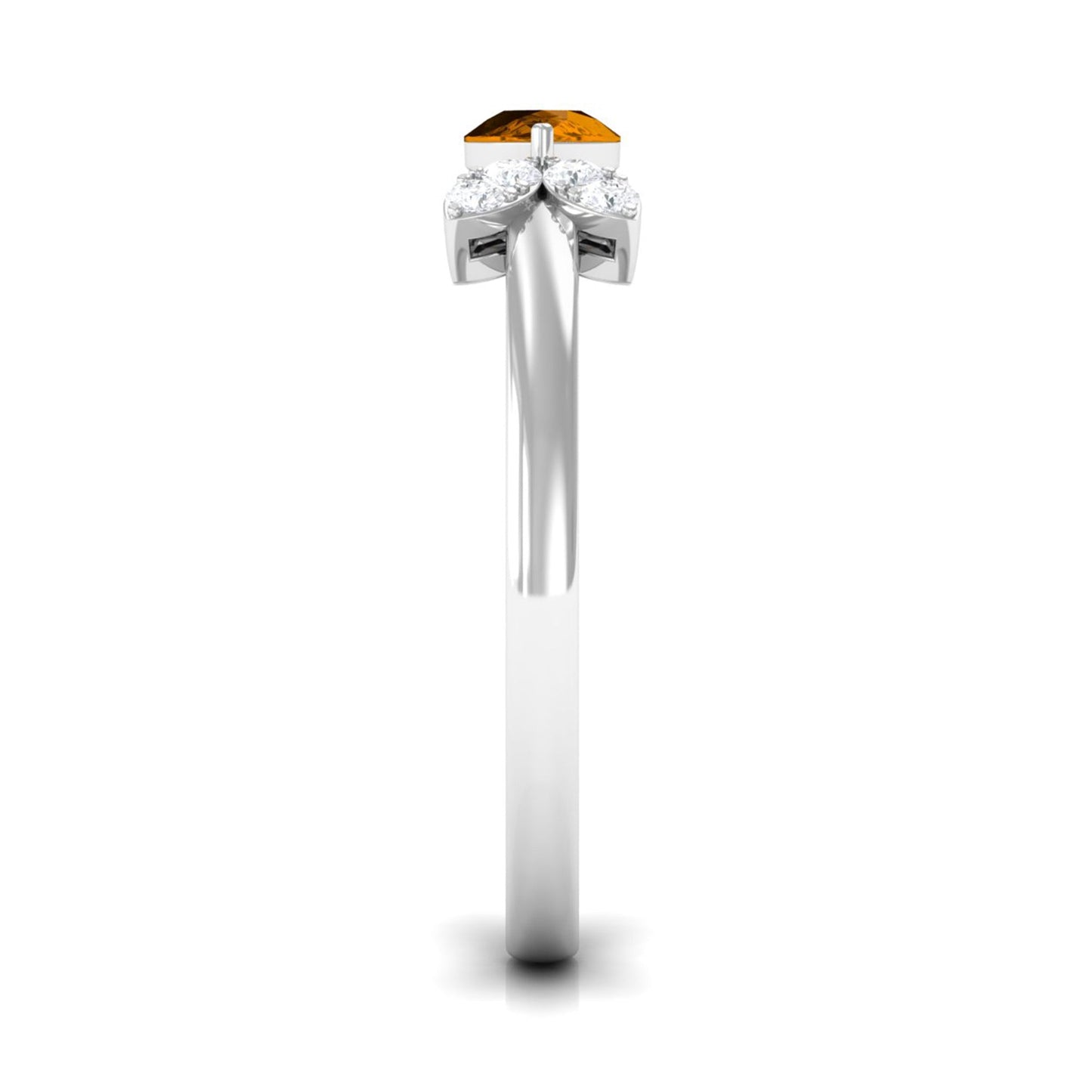 0.75 CT Pear Cut Citrine Promise Ring with Leaf Diamond