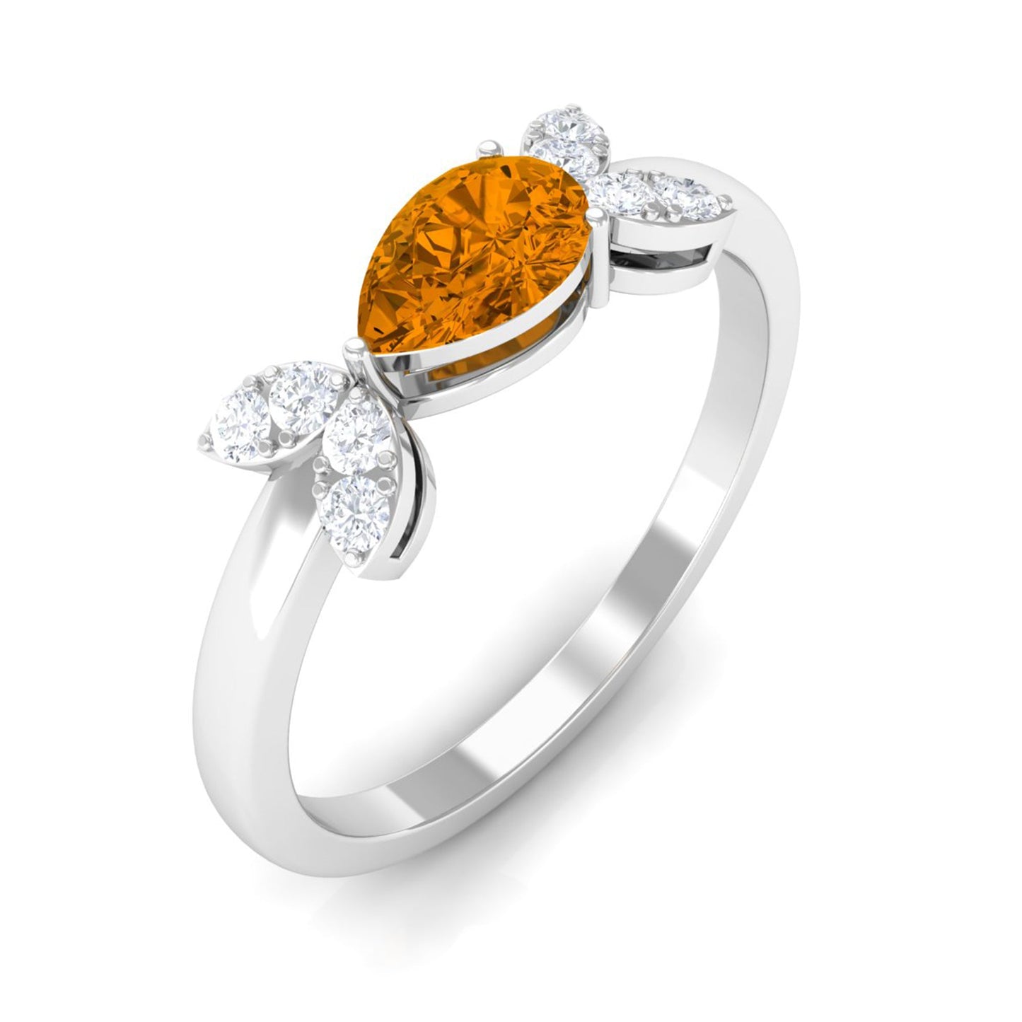 0.75 CT Pear Cut Citrine Promise Ring with Leaf Diamond