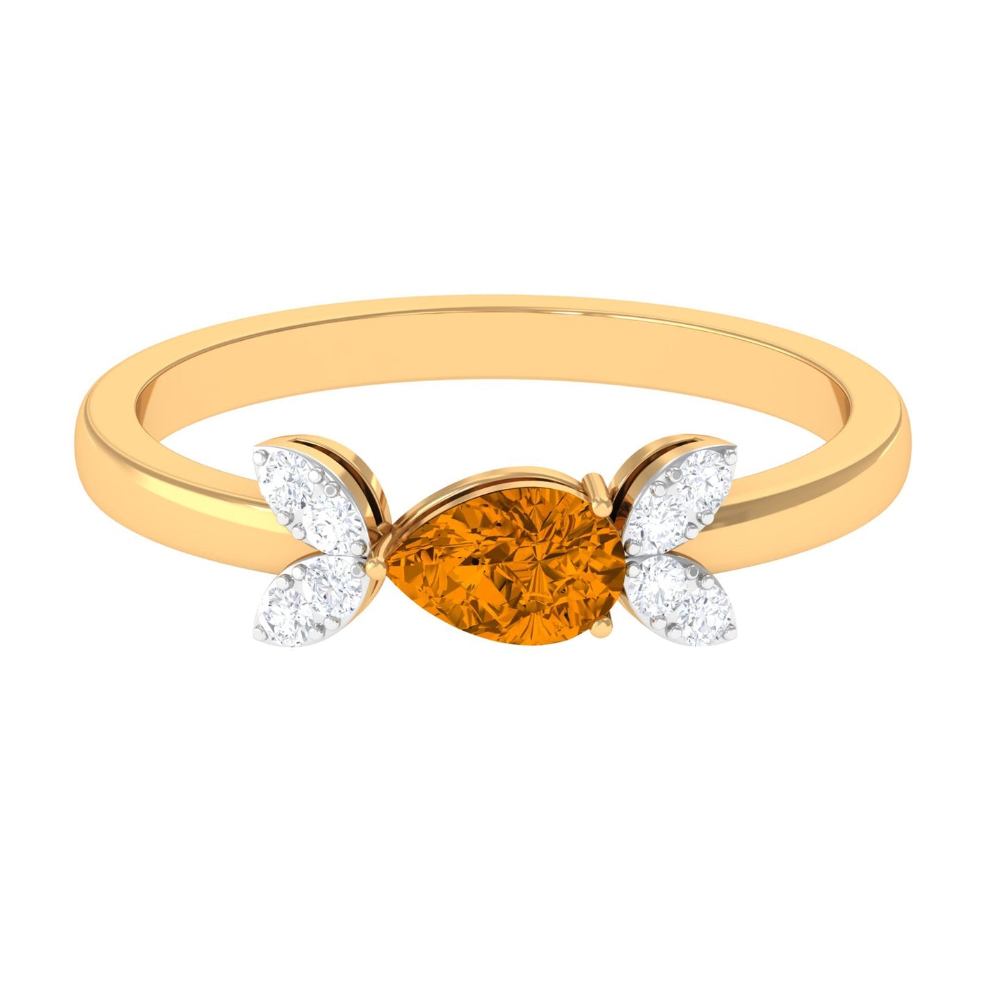 0.75 CT Pear Cut Citrine Promise Ring with Leaf Diamond