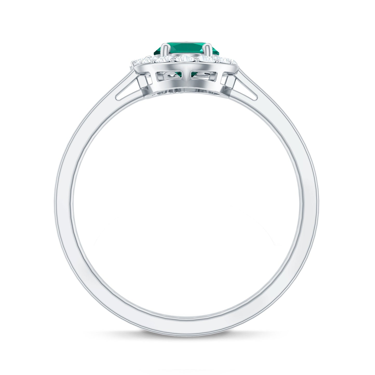 Classic 5X7 mm Oval Lab Grown Emerald Engagement Ring with Diamond Halo