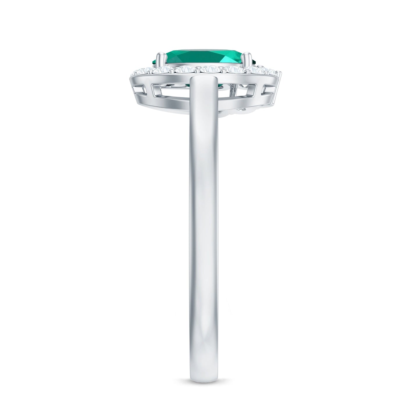 Classic 5X7 mm Oval Lab Grown Emerald Engagement Ring with Diamond Halo