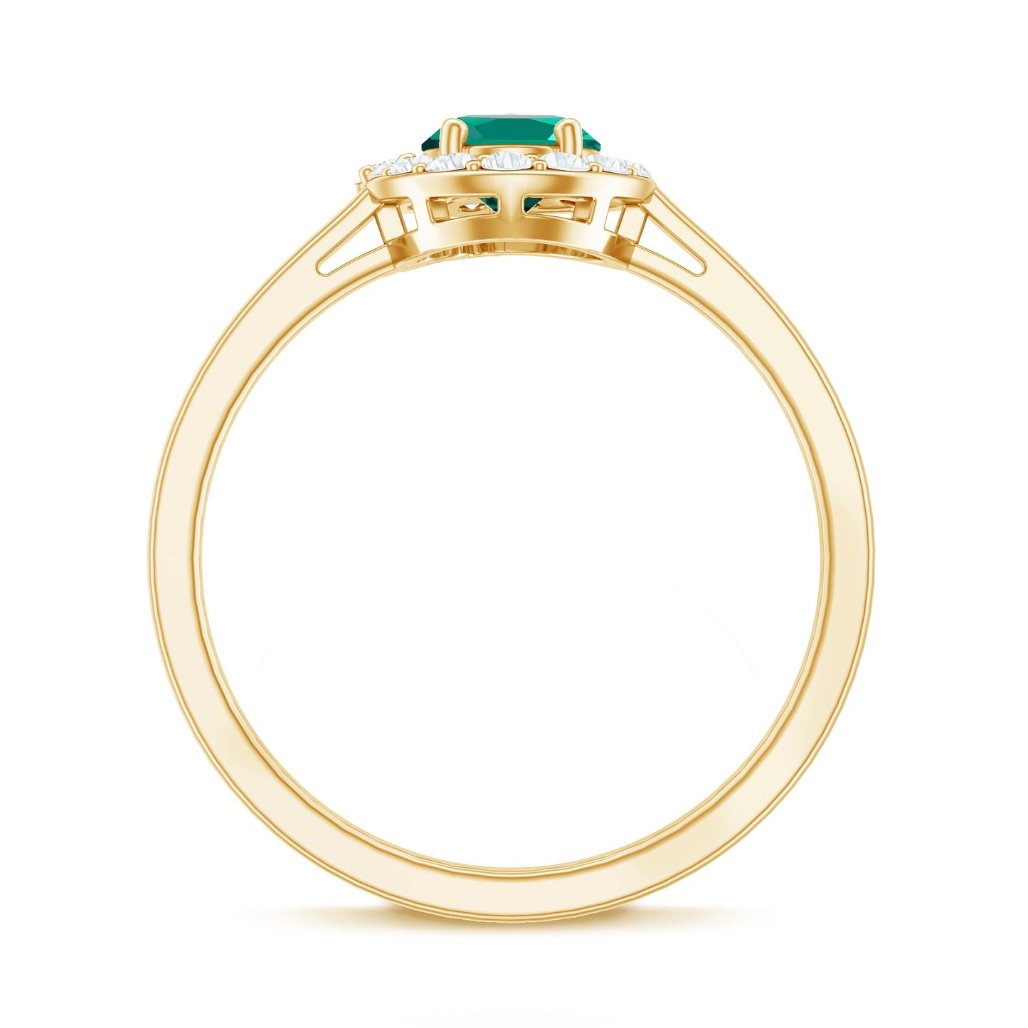 Classic 5X7 mm Oval Lab Grown Emerald Engagement Ring with Diamond Halo