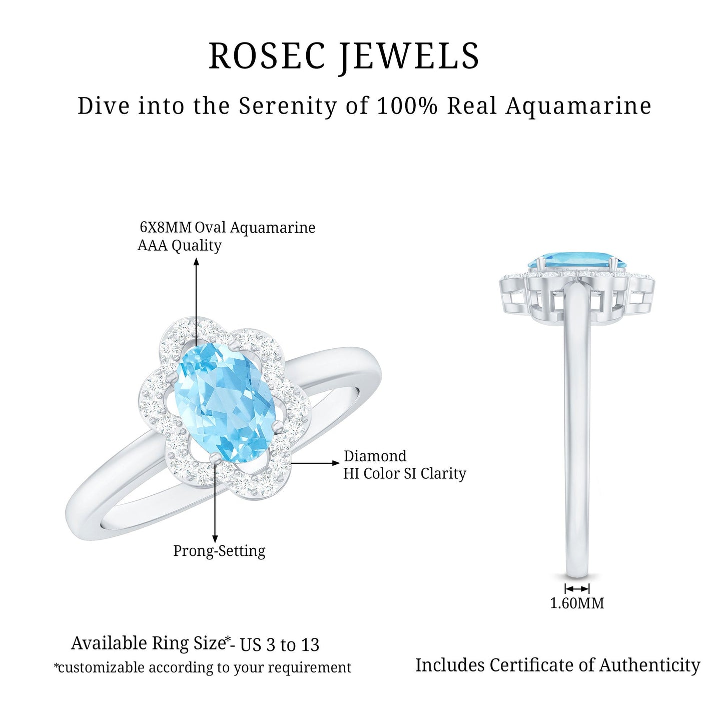 1.25 CT Oval Aquamarine Cocktail Engagement Ring with Diamond Floral Halo