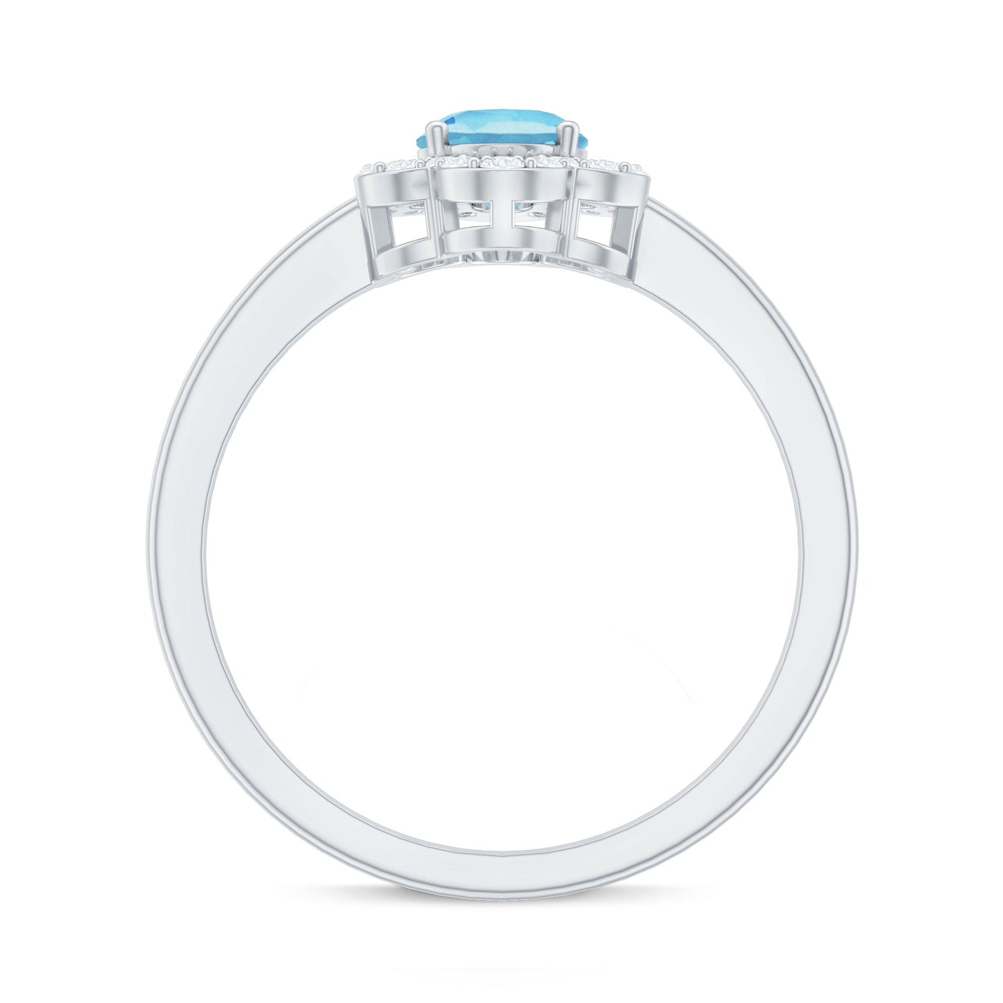 1.25 CT Oval Aquamarine Cocktail Engagement Ring with Diamond Floral Halo