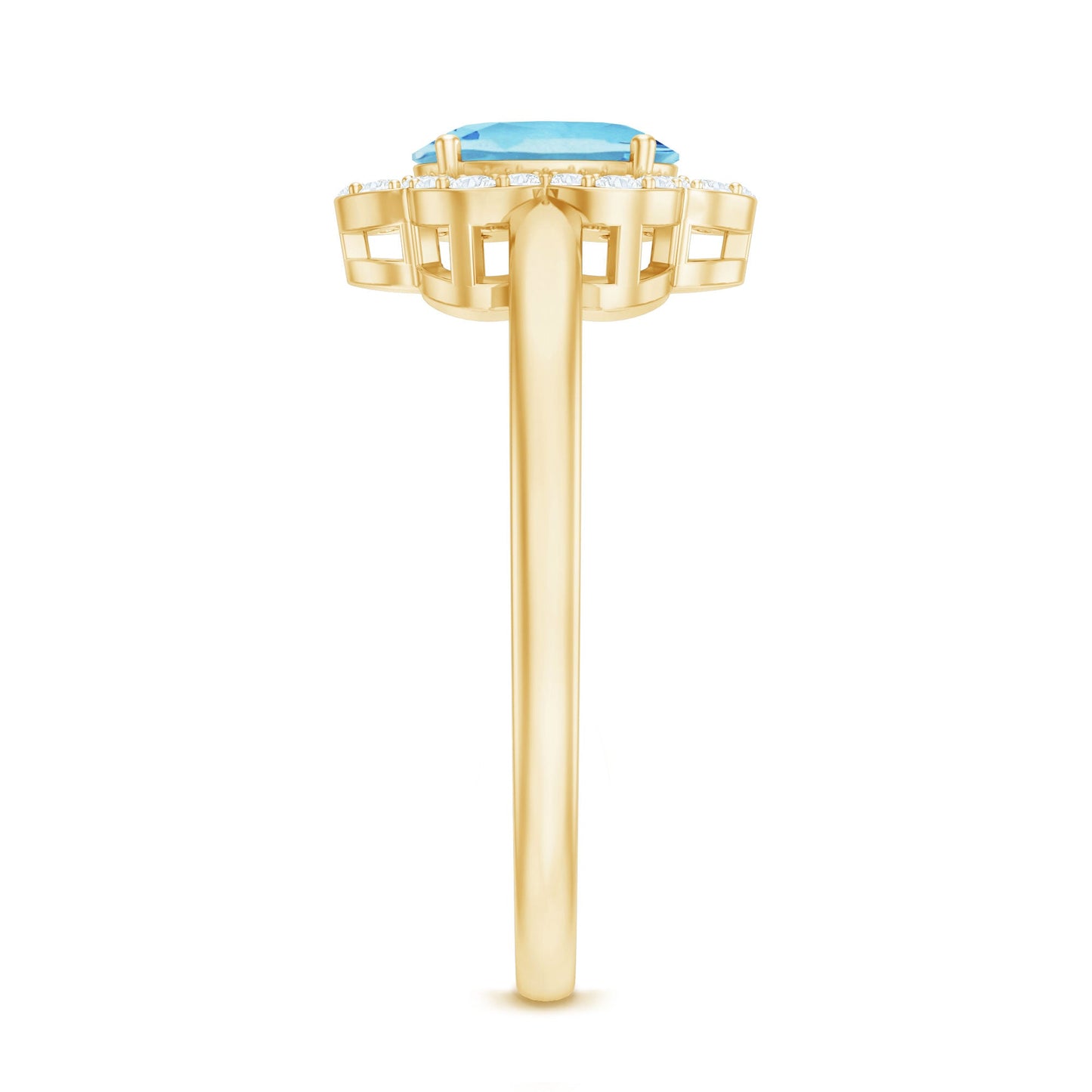 1.25 CT Oval Aquamarine Cocktail Engagement Ring with Diamond Floral Halo