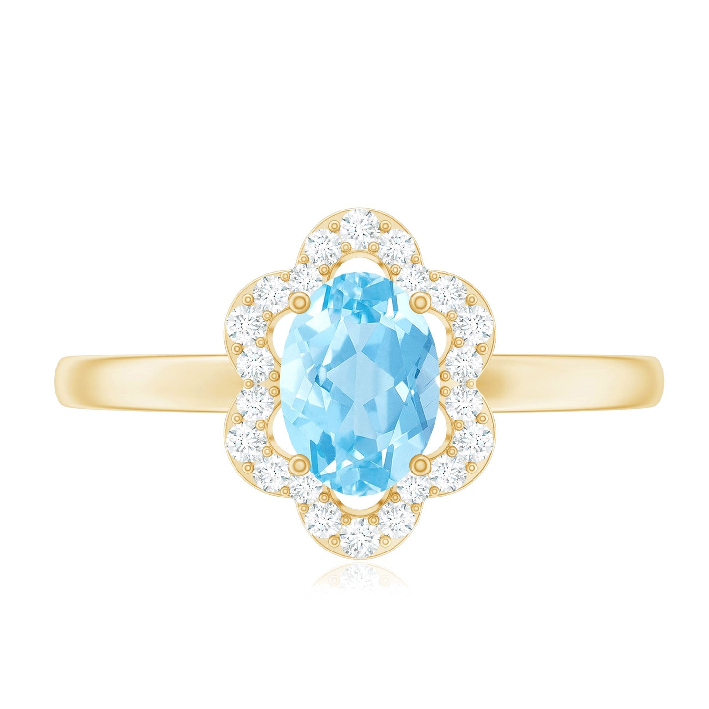 1.25 CT Oval Aquamarine Cocktail Engagement Ring with Diamond Floral Halo