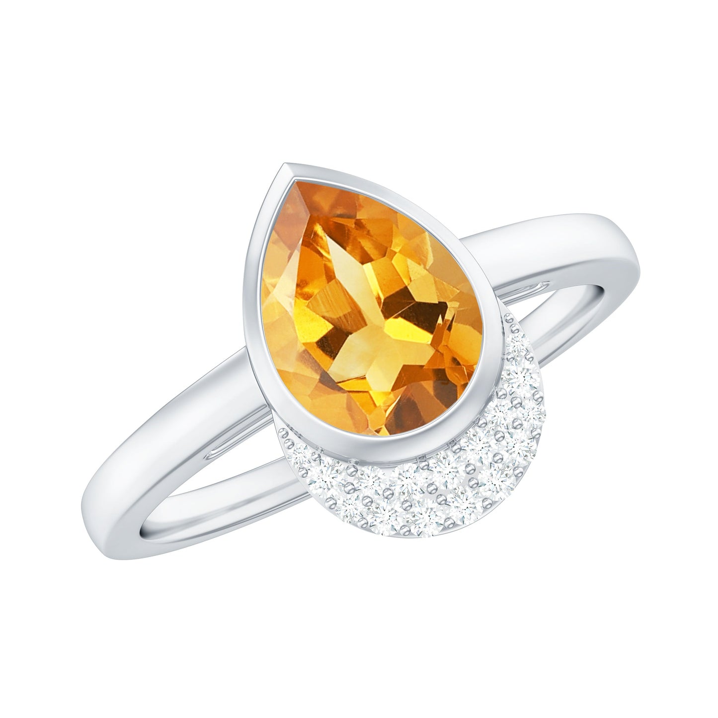 Real 6X8mm Citrine Teardrop Engagement Ring with Diamond