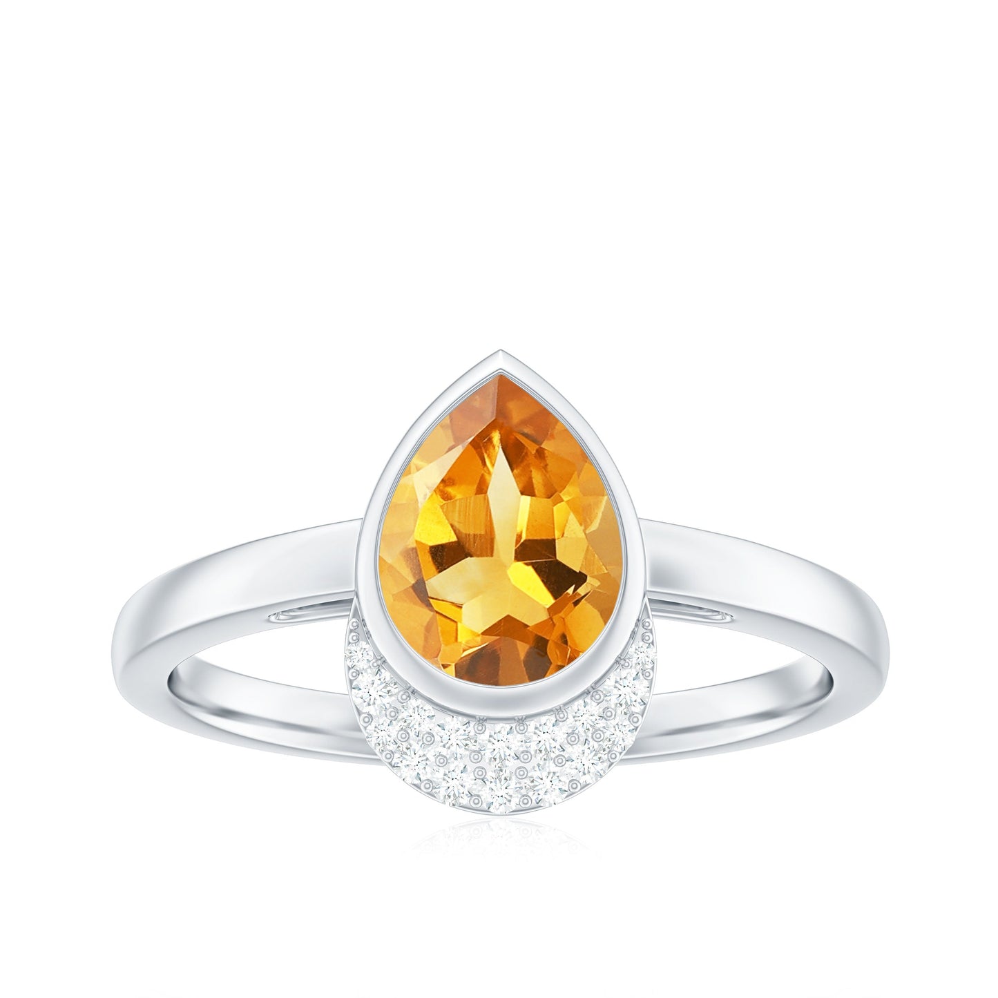 Real 6X8mm Citrine Teardrop Engagement Ring with Diamond