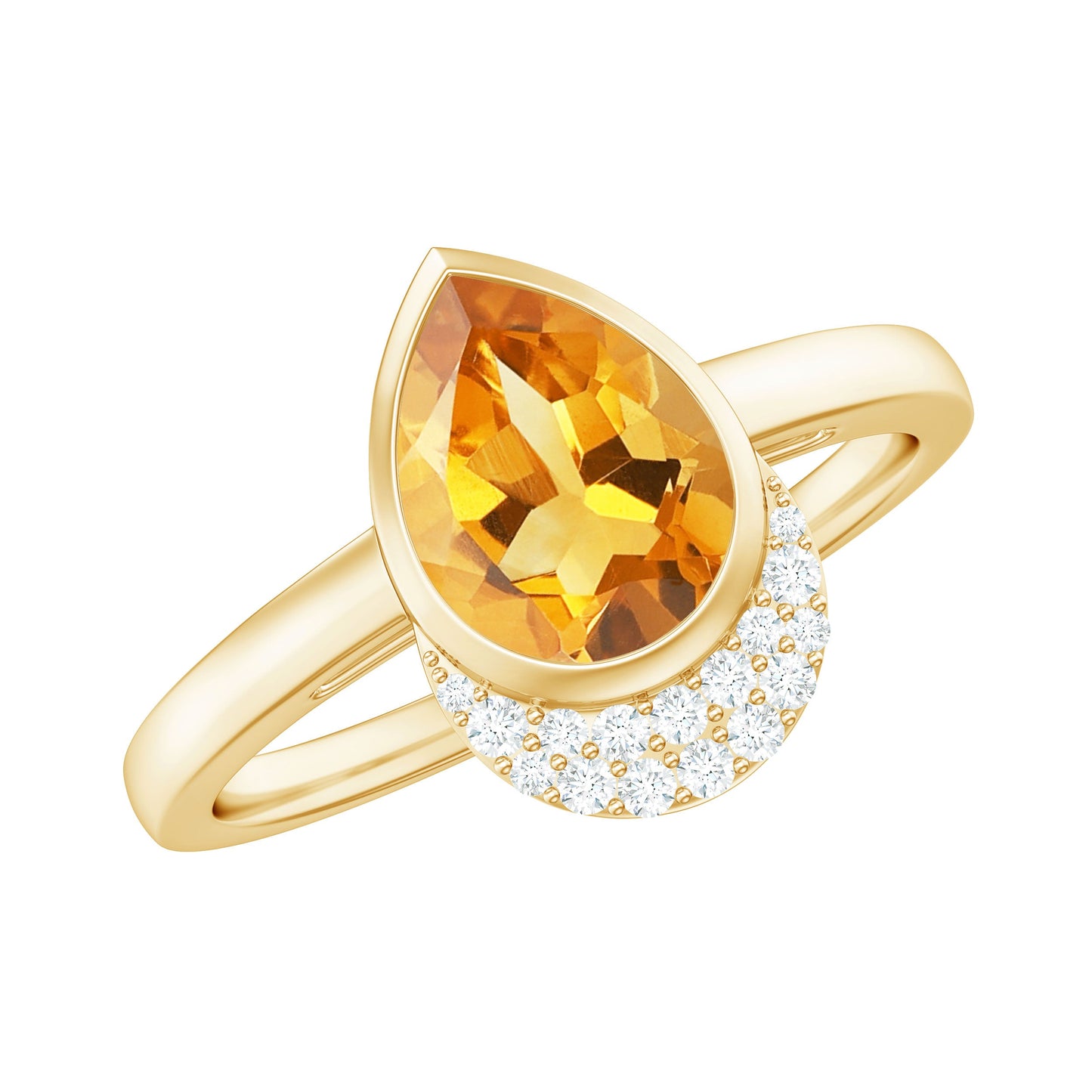 Real 6X8mm Citrine Teardrop Engagement Ring with Diamond