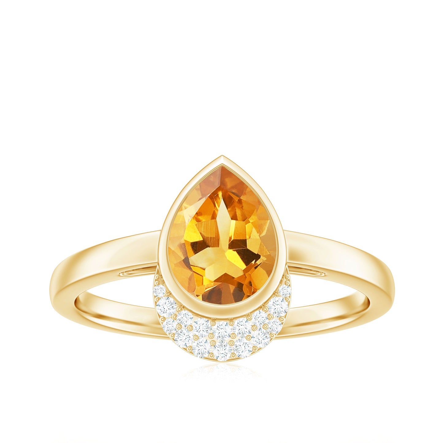 Real 6X8mm Citrine Teardrop Engagement Ring with Diamond