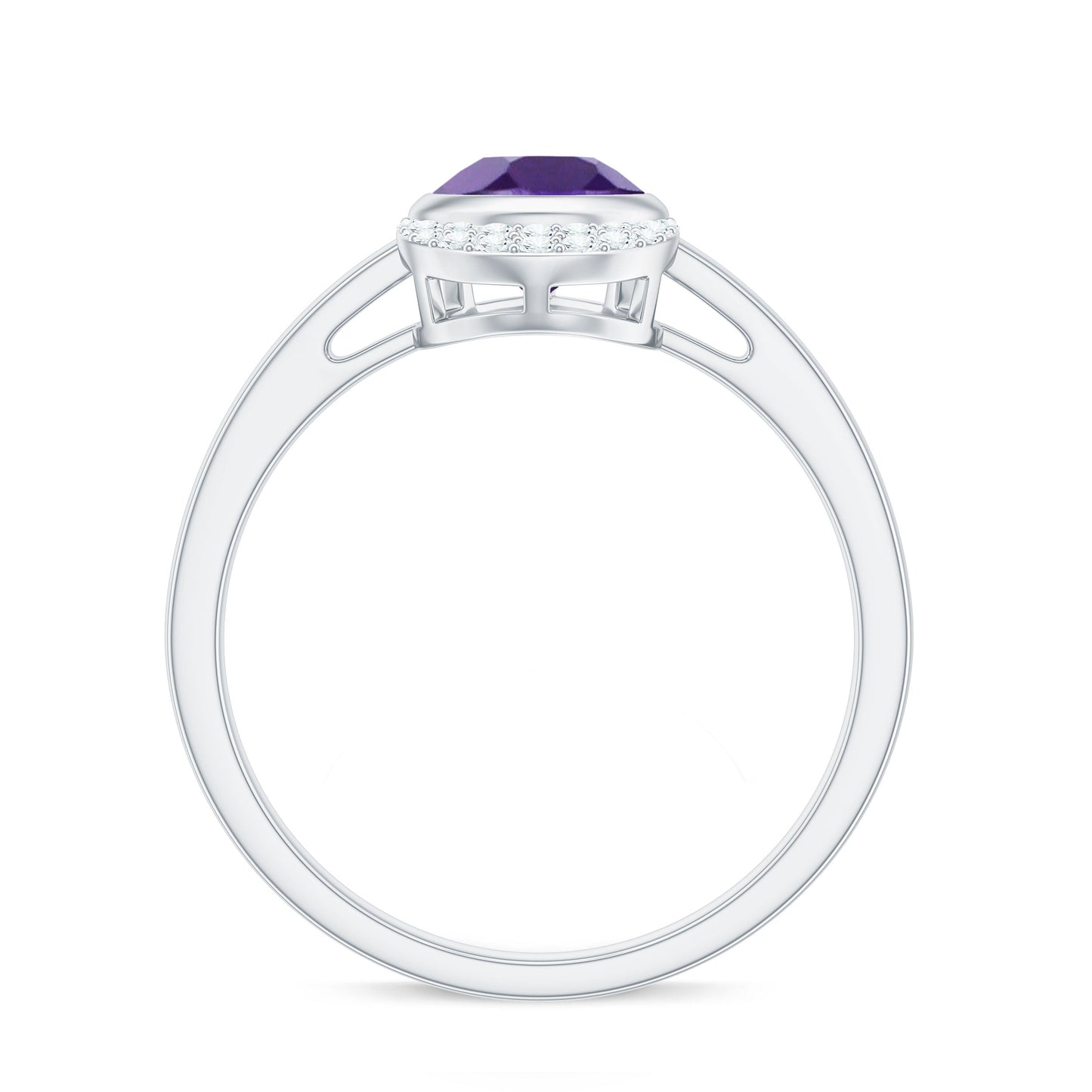 Bezel Set Amethyst Teardrop Cocktail Ring with Diamond Accent