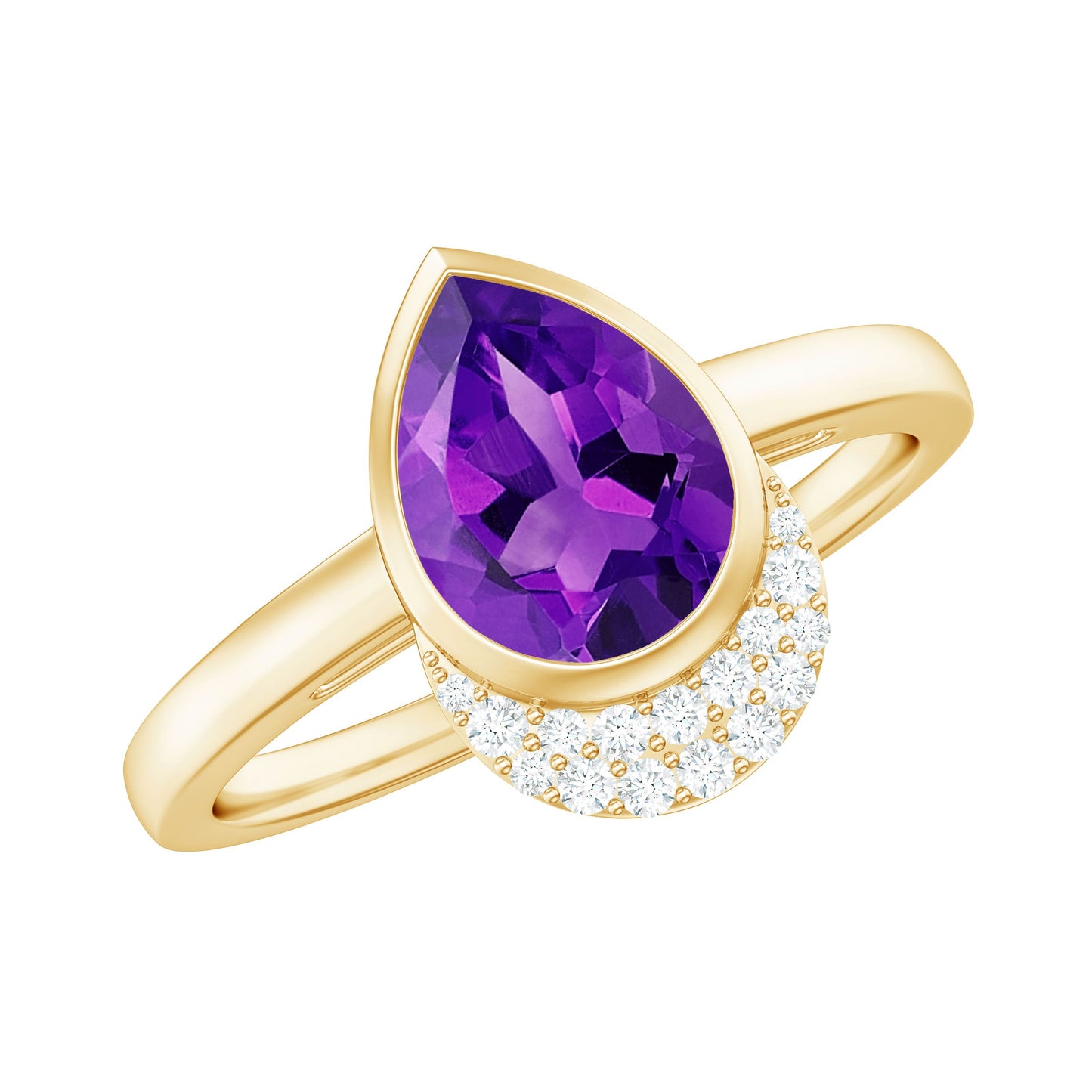 Bezel Set Amethyst Teardrop Cocktail Ring with Diamond Accent