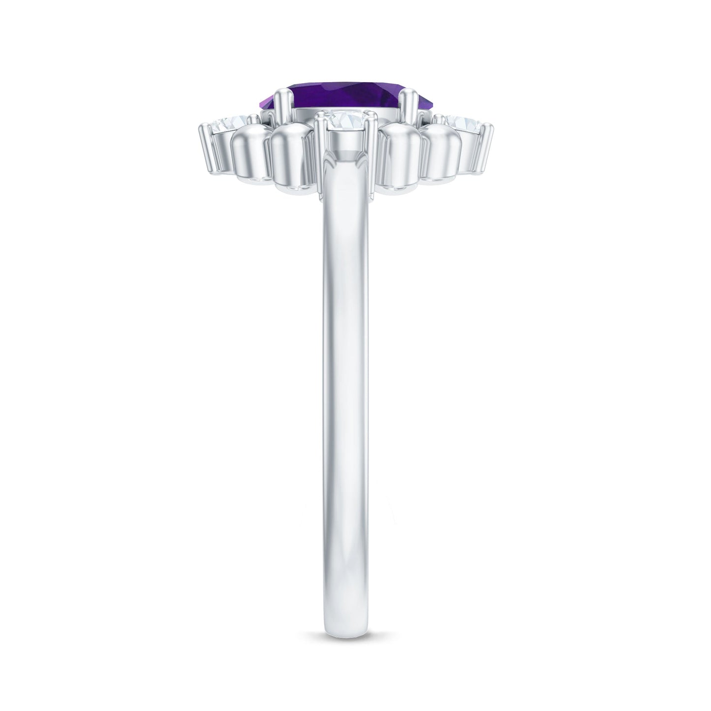 Oval Amethyst and Diamond Cocktail Ring with Beads