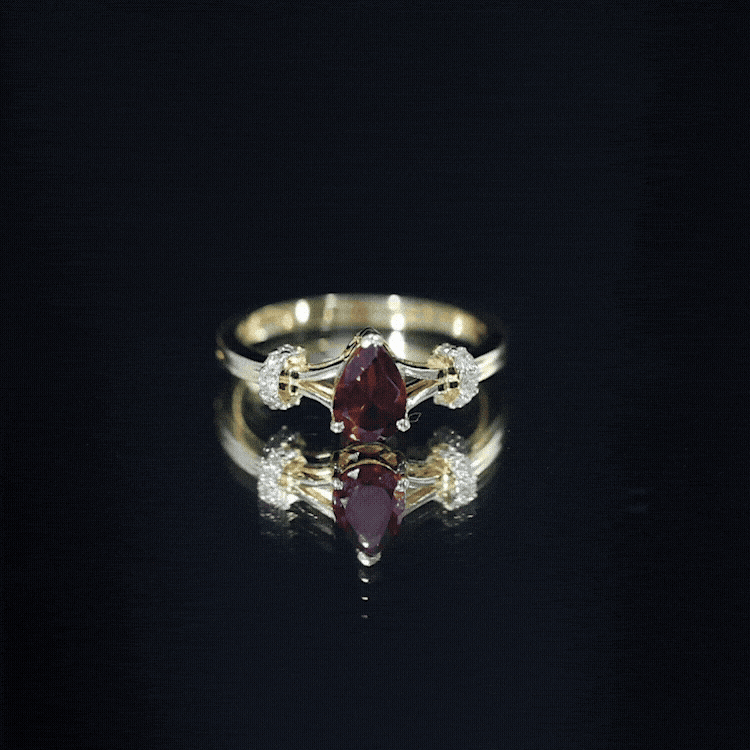 Certified Real 5X7mm Garnet Pear Shaped Engagement Ring with Diamond