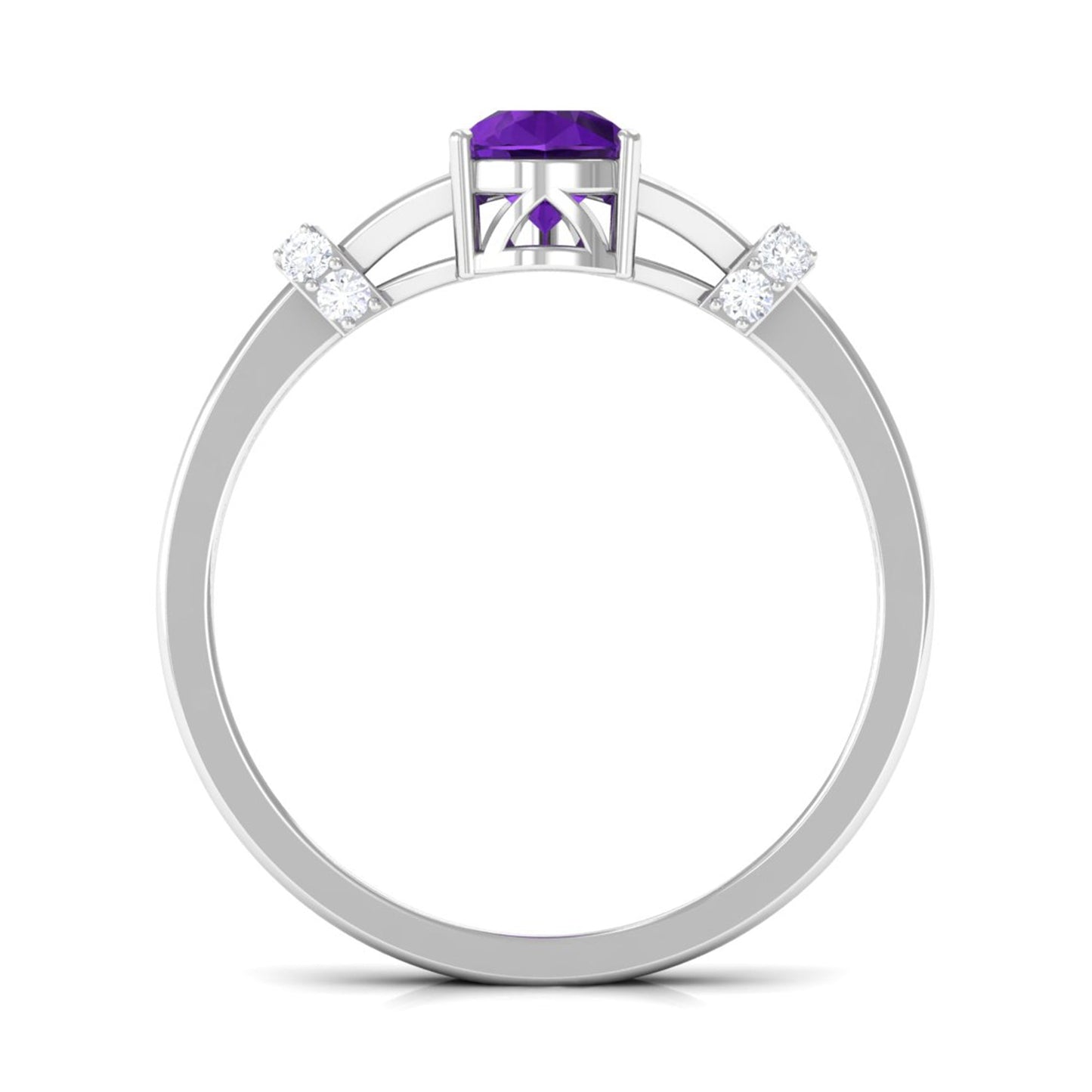 Pear Cut Amethyst Solitaire Ring with Diamond in Split Shank